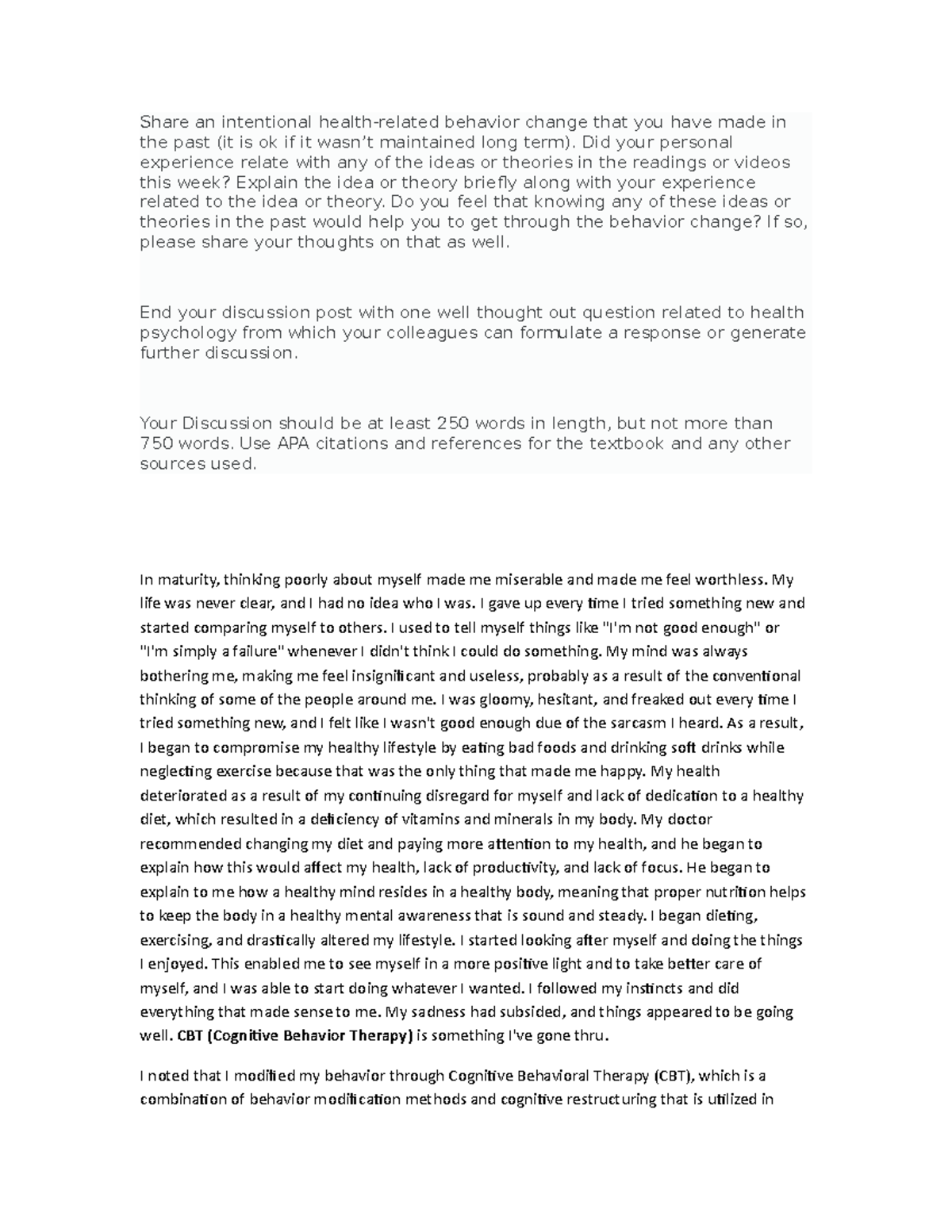 Discussion Forum Unit 3 - Share an intentional health-related behavior ...