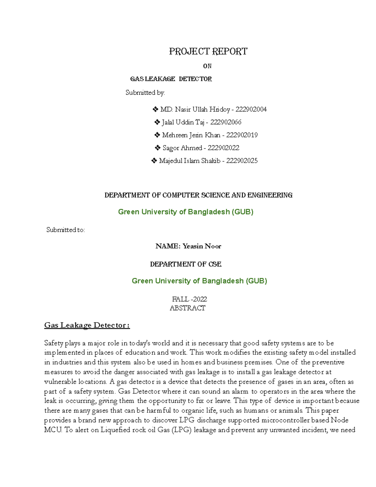 Gas Leakage Detectorprojectreport Project report On Gas Leakage