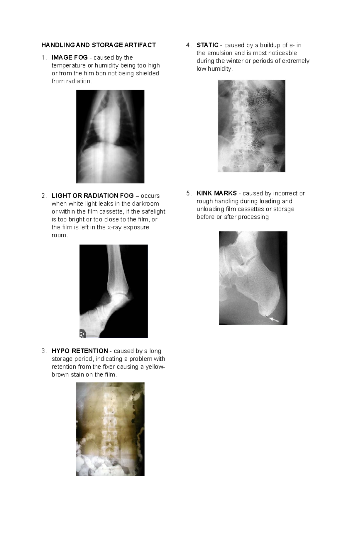 Radiographic Artifacts ...