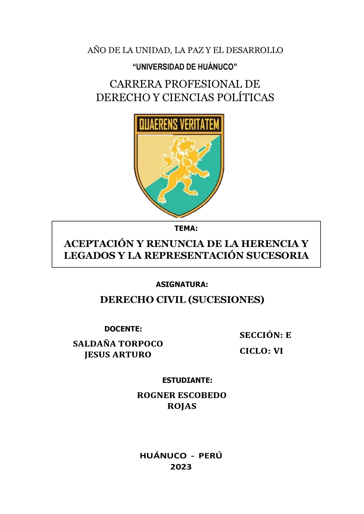 Aceptación Y Renuncia DE LA Herencia Y Legados Y LA Representación ...