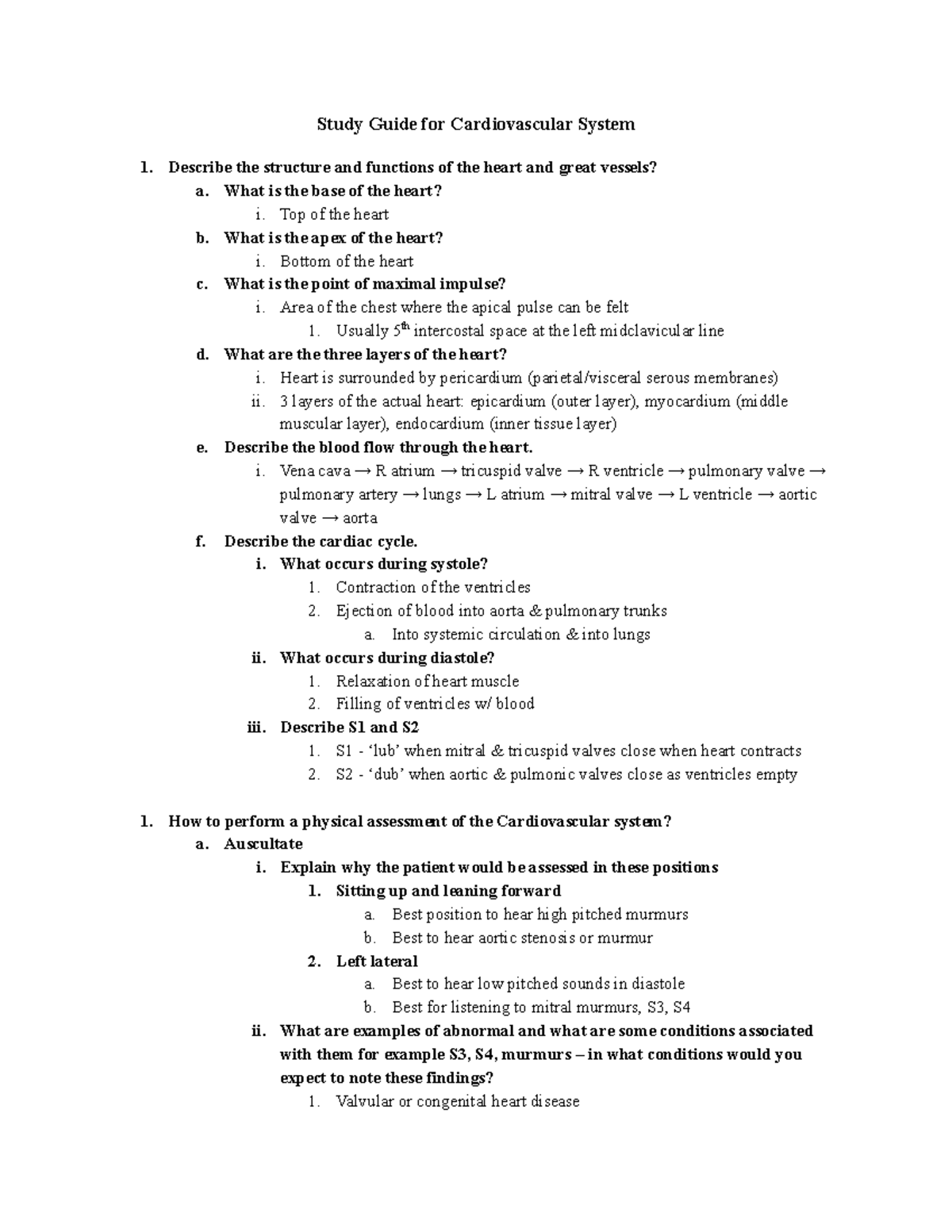Cardiovascular system study guide - Study Guide for Cardiovascular ...