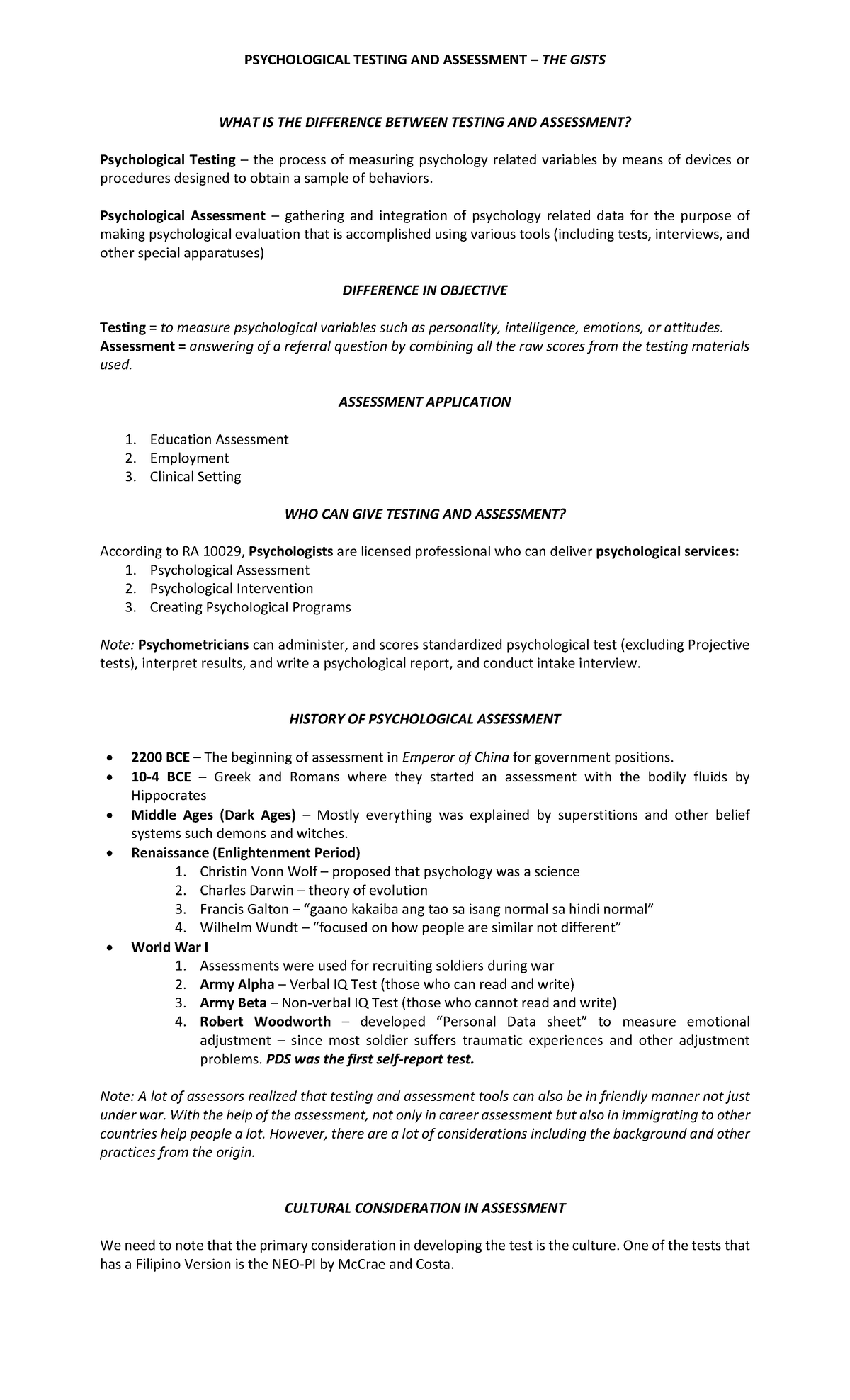 Psychological Testing and Assessment The Gists - PSYCHOLOGICAL TESTING ...