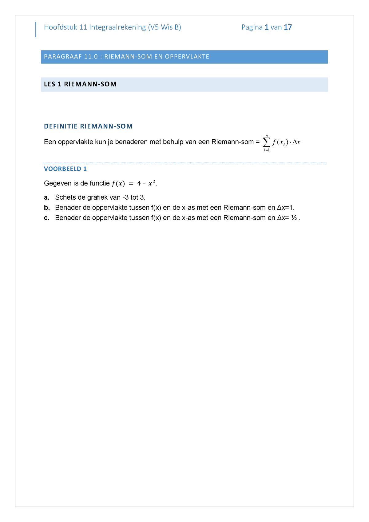 Wi Aant V5 B Hoofdstuk 11 Integraalrekening (2020) - P ARAGRAAF 1 1 .0 ...