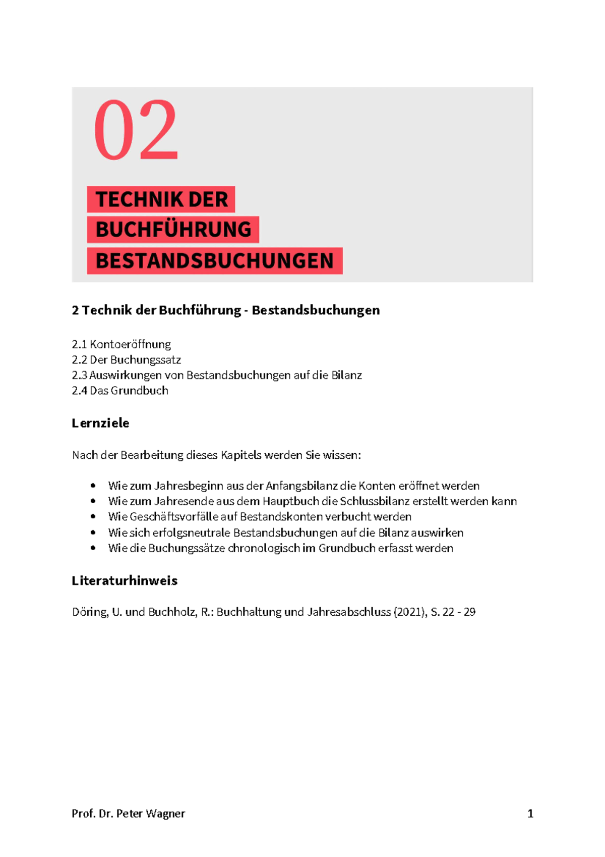 Wagner Bufü Termin 2 Skript Vorbereitung - 2 Technik der Buchführung ...