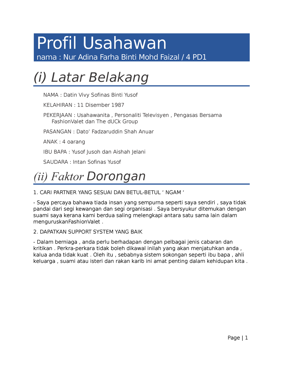 contoh assignment profil usahawan