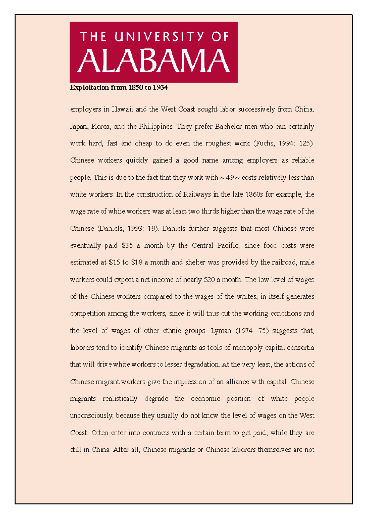 Study Notes History Exploitation from 1850 to 1934 Exploitation