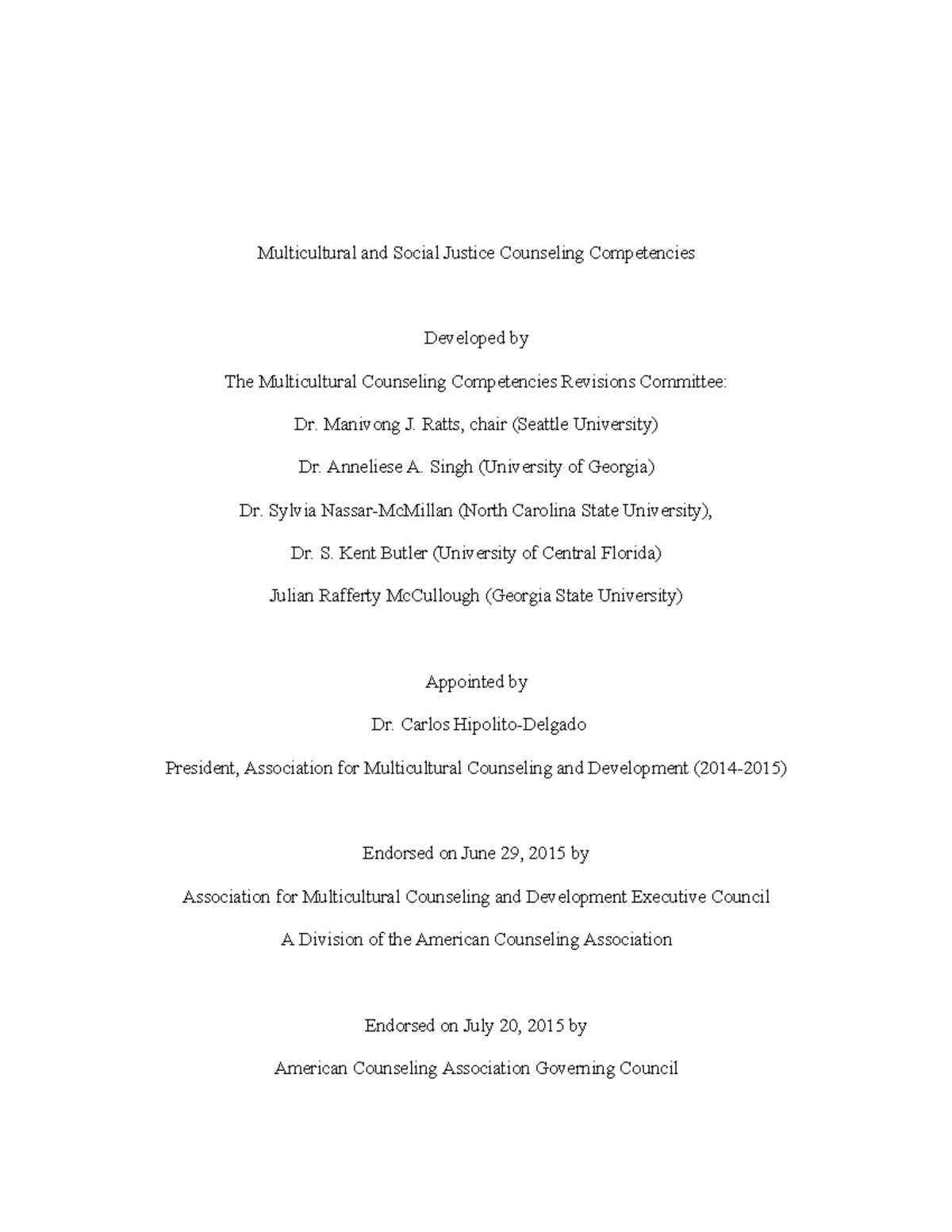 Multicultural and social justice counseling competencies ...