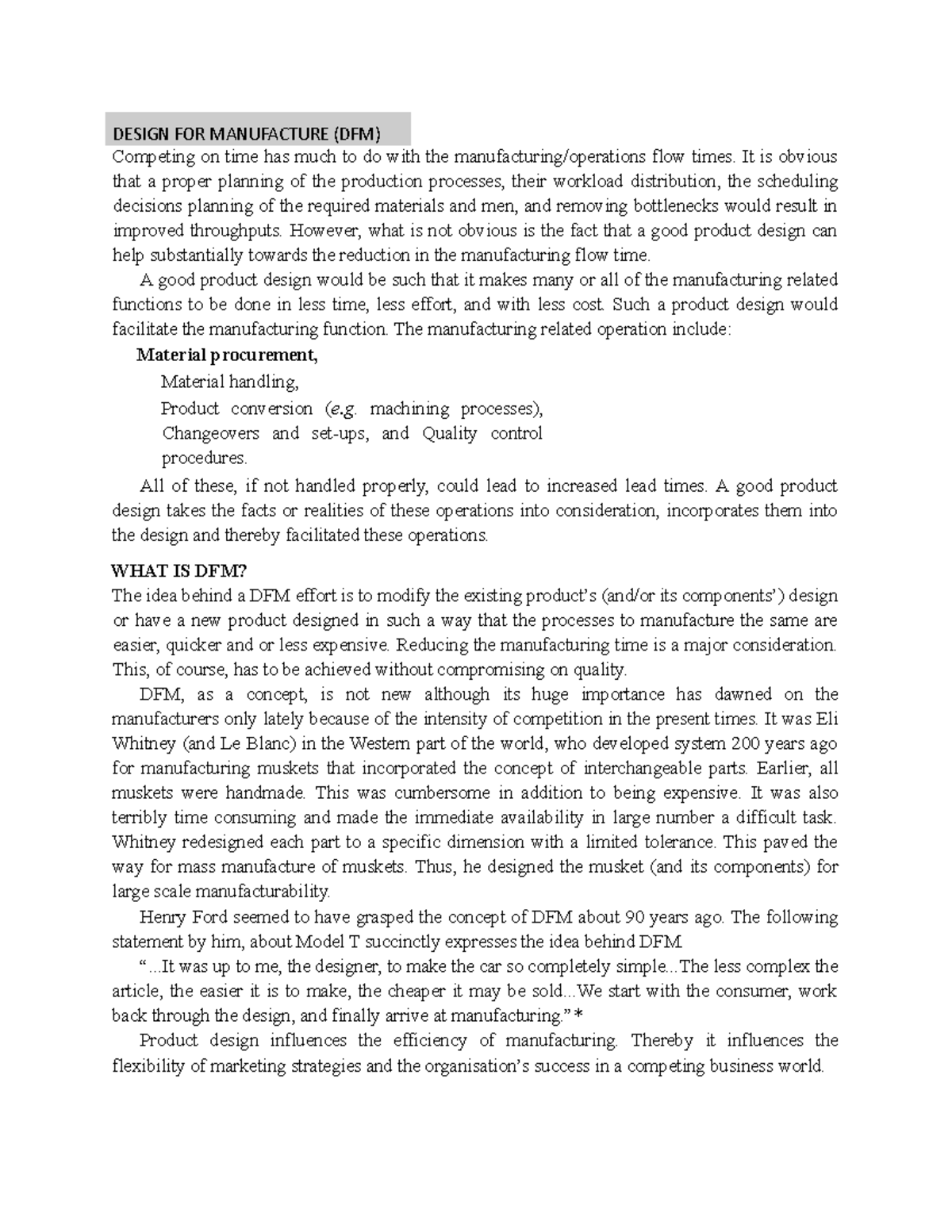 Design FOR Manufacture - DESIGN FOR MANUFACTURE (DFM) Competing on time ...