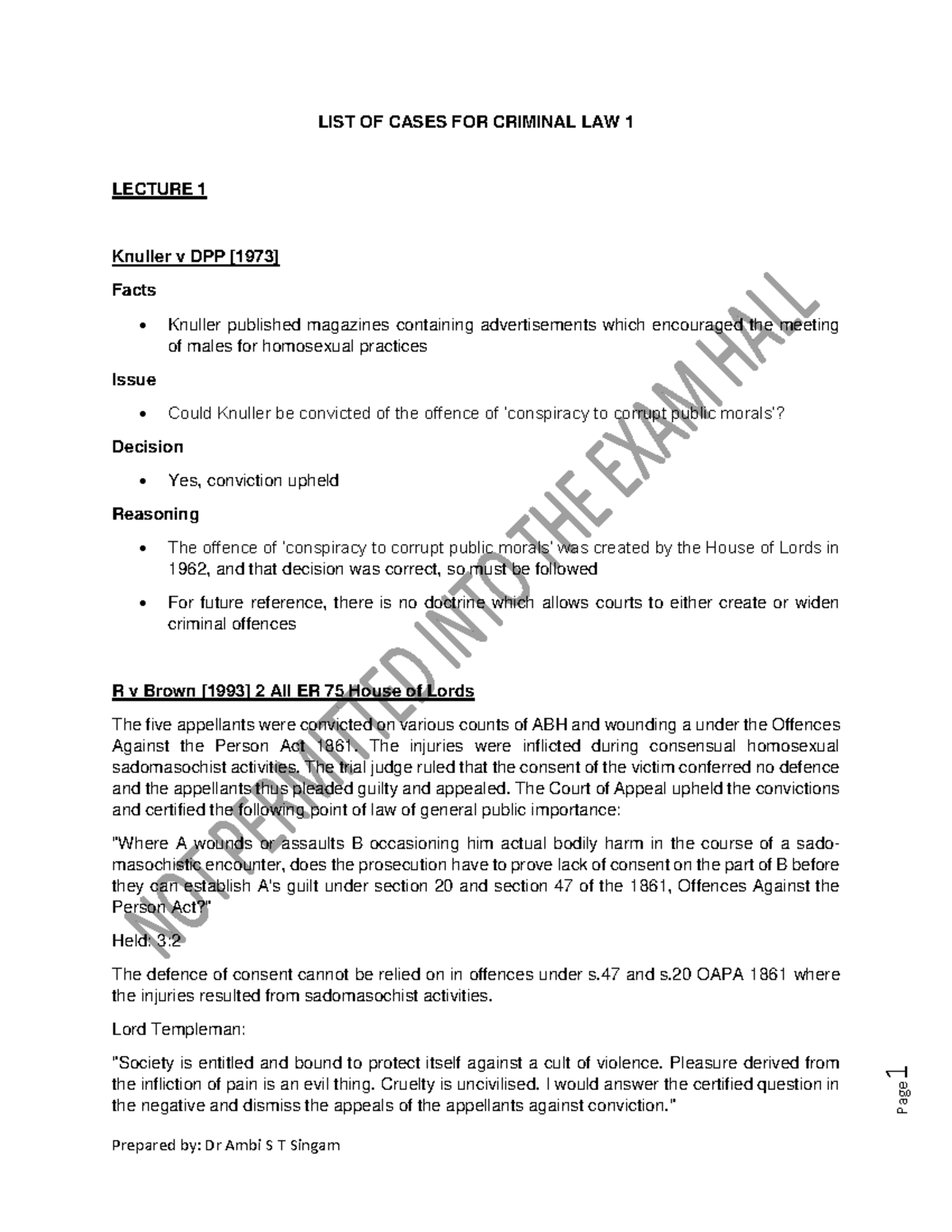 Case List - Case notes - Page 1 LIST OF CASES FOR CRIMINAL LAW 1 ...