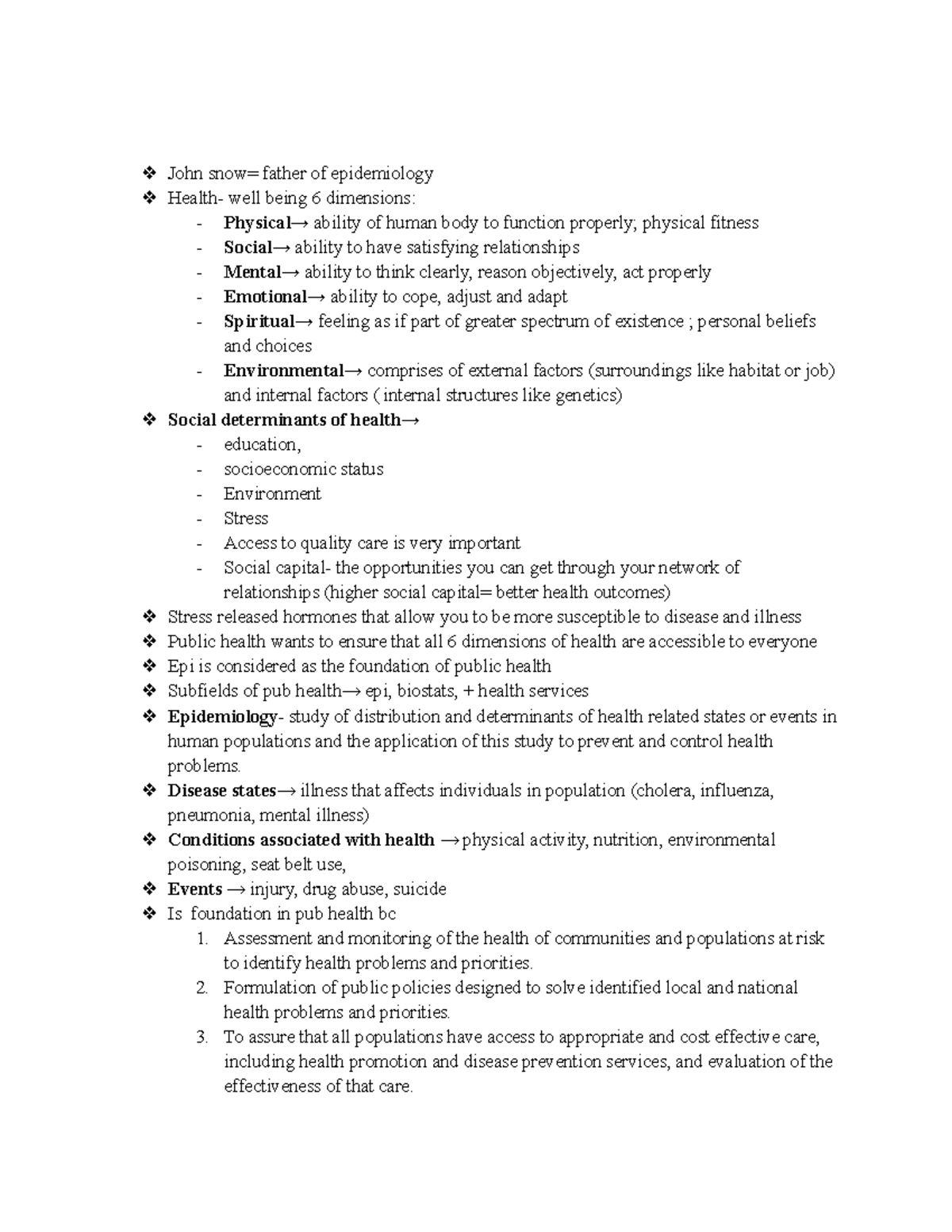 Copy of intro to epi notes - John snow= father of epidemiology Health ...