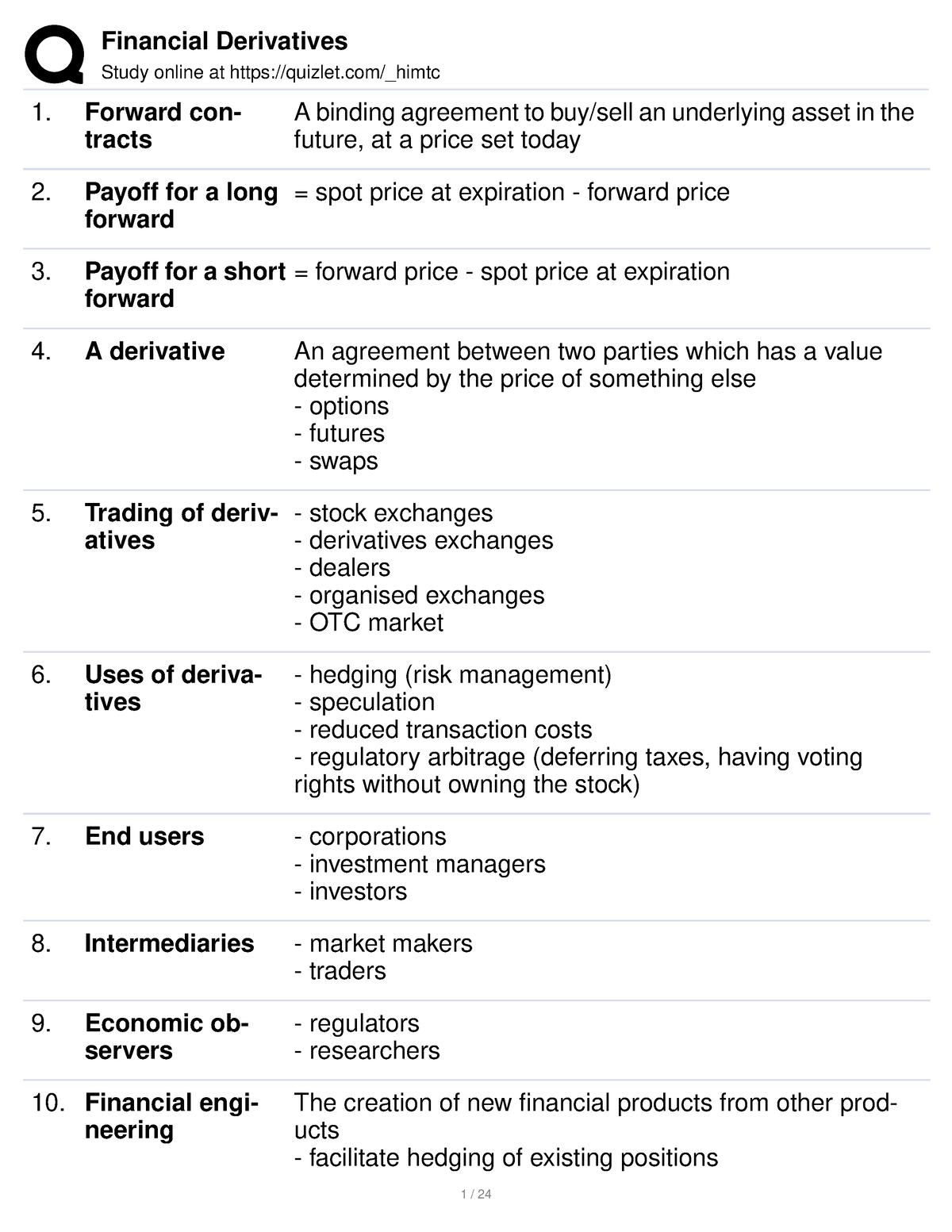 Flashcards - Derivative Financial Securities Flash Cards - Study Online ...