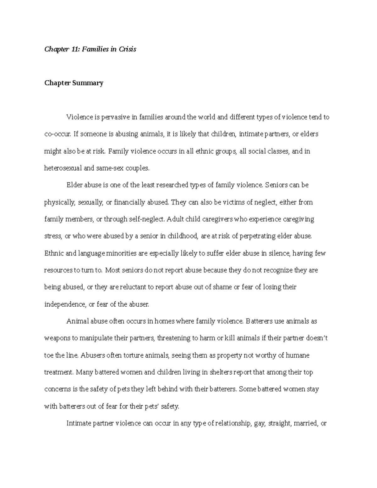Chapter 11 Summary - Dr. Sloss - Marriages Families and Relationships ...