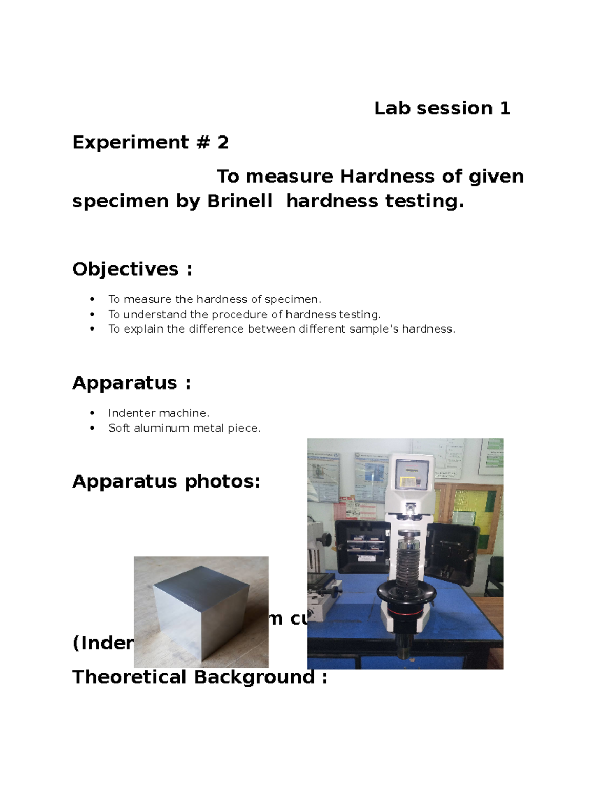 IM 2 - ignore ;) - Lab session 1 Experiment # 2 To measure Hardness of ...