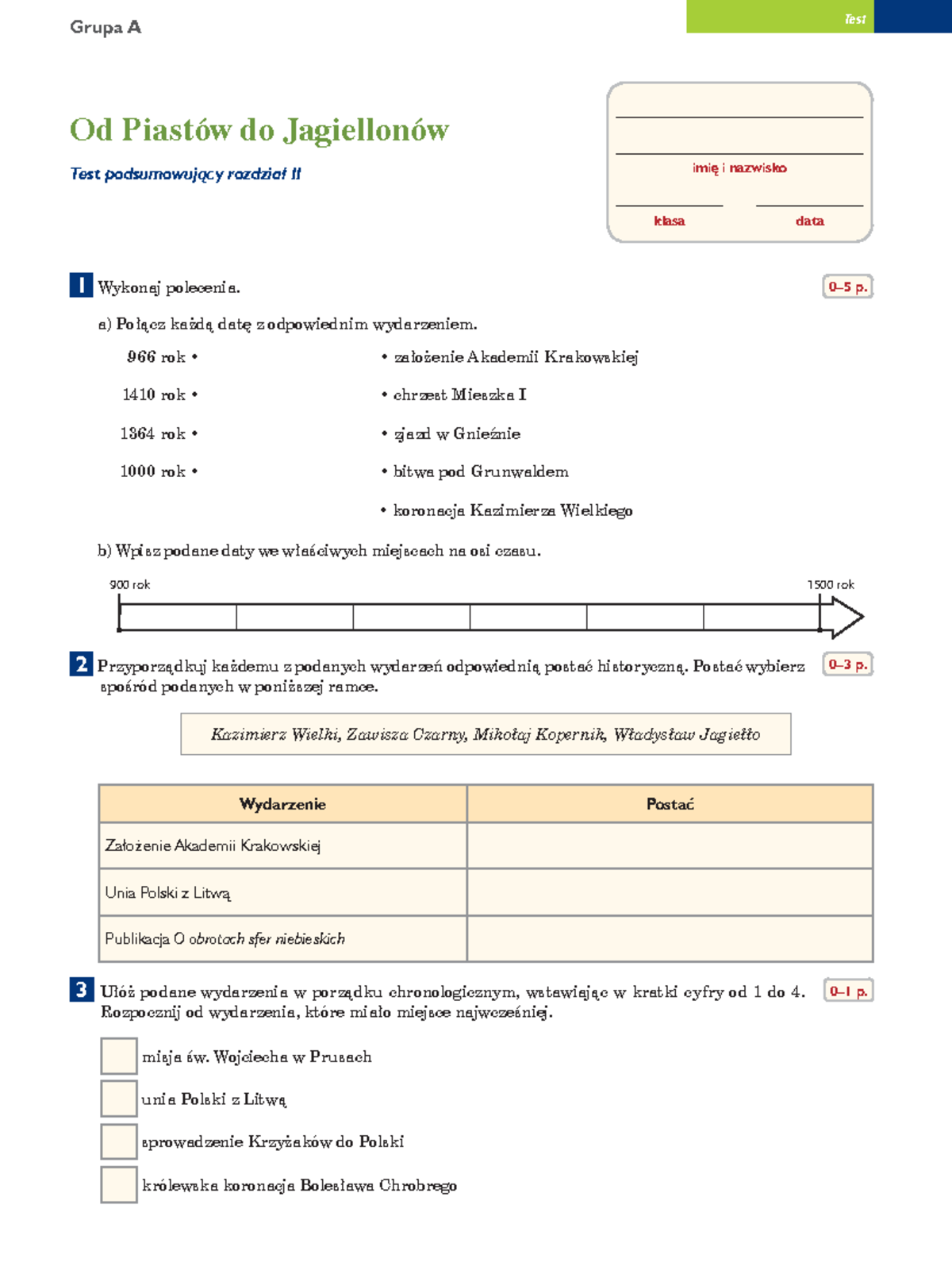 Test Podsumowujacy Rozdzial 2 Gr A I B - Grupa A 0–5 P. 0–1 P. Imię I ...