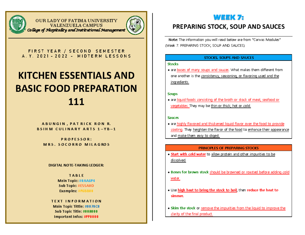 KEBF111- Midterm- Lessons - WEEK 7 : PREPARING STOCK, SOUP AND SAUCES ...