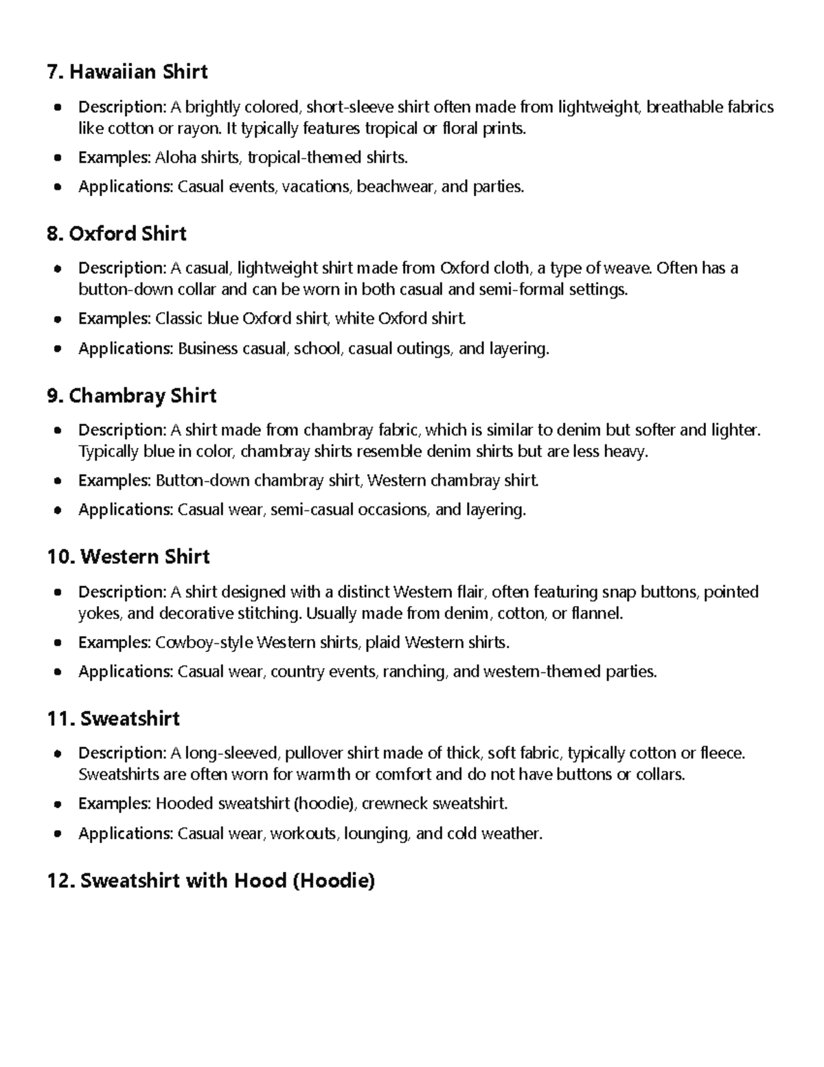 2w eng 7. Hawaiian Shirt Description A brightly colored, short