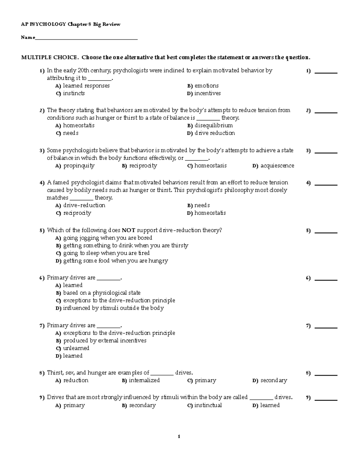 Chapter 8 Review For Test - AP PSYCHOLOGY Chapter 8 Big Review - Studocu