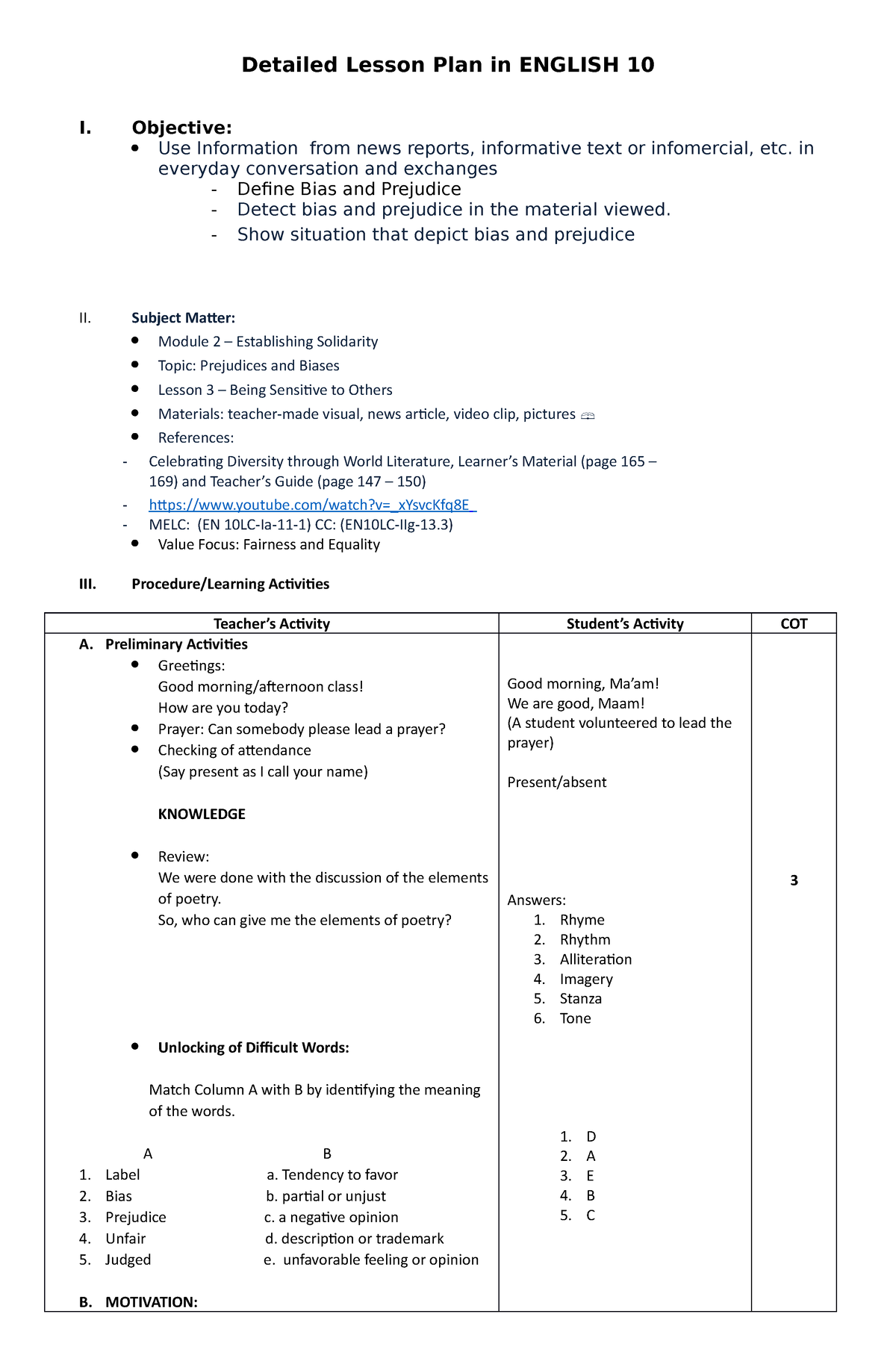 CO1-20211-22-Detailed Lesson Plan in English 10 - Detailed Lesson Plan ...