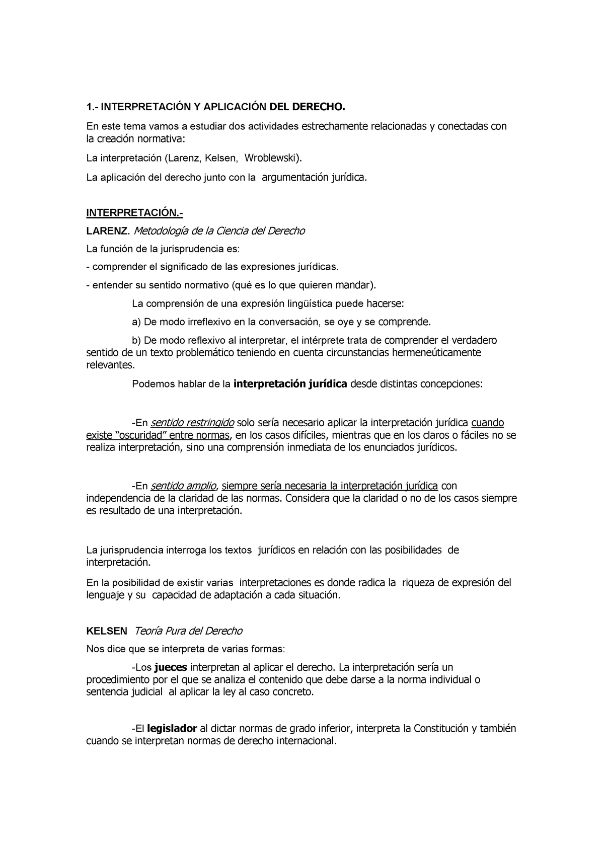 La Interpretacion Y Aplicacion Del Derecho - 1.- INTERPRETACIÓN Y ...