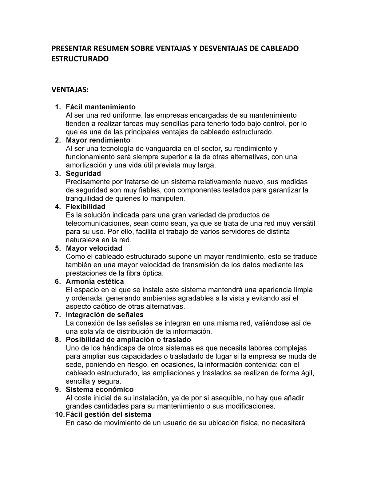 Presentar Resumen Sobre Ventajas Y Desventajas DE Cableado Estructurado ...