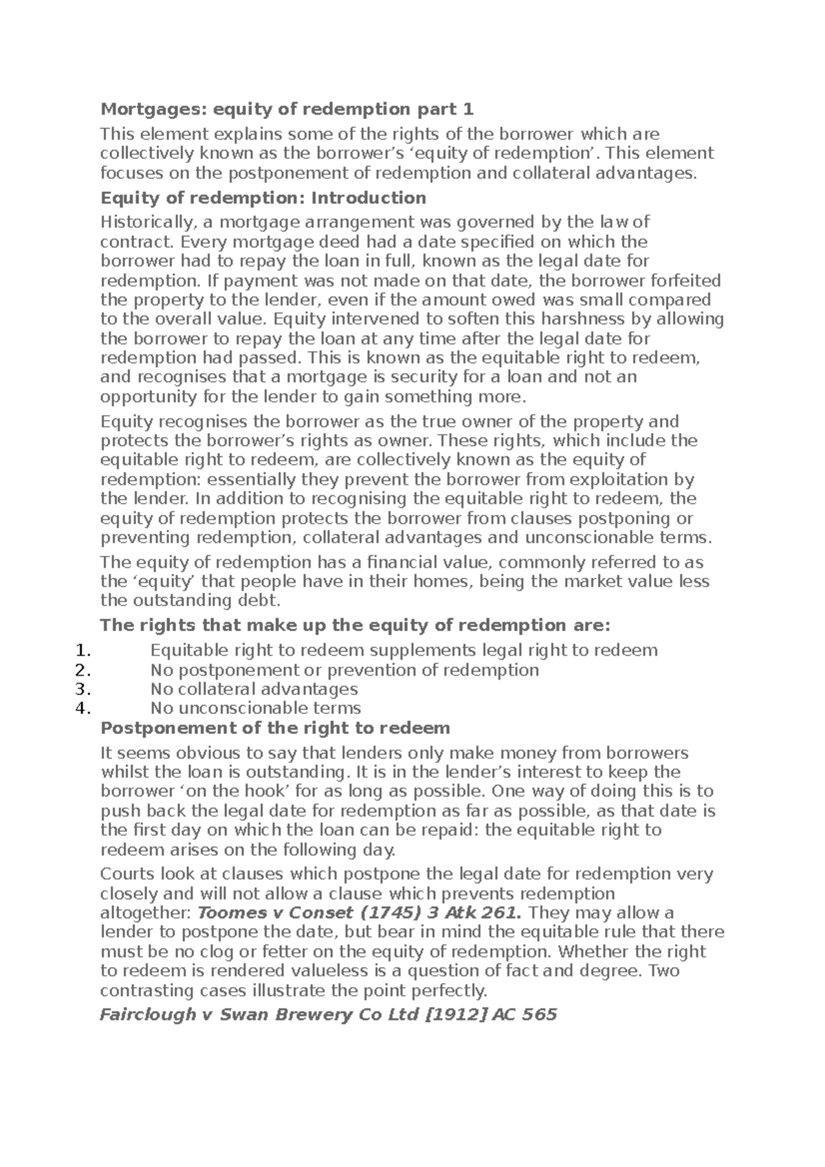 6. Mortgages Equity of Redemption 1 Mortgages equity of redemption