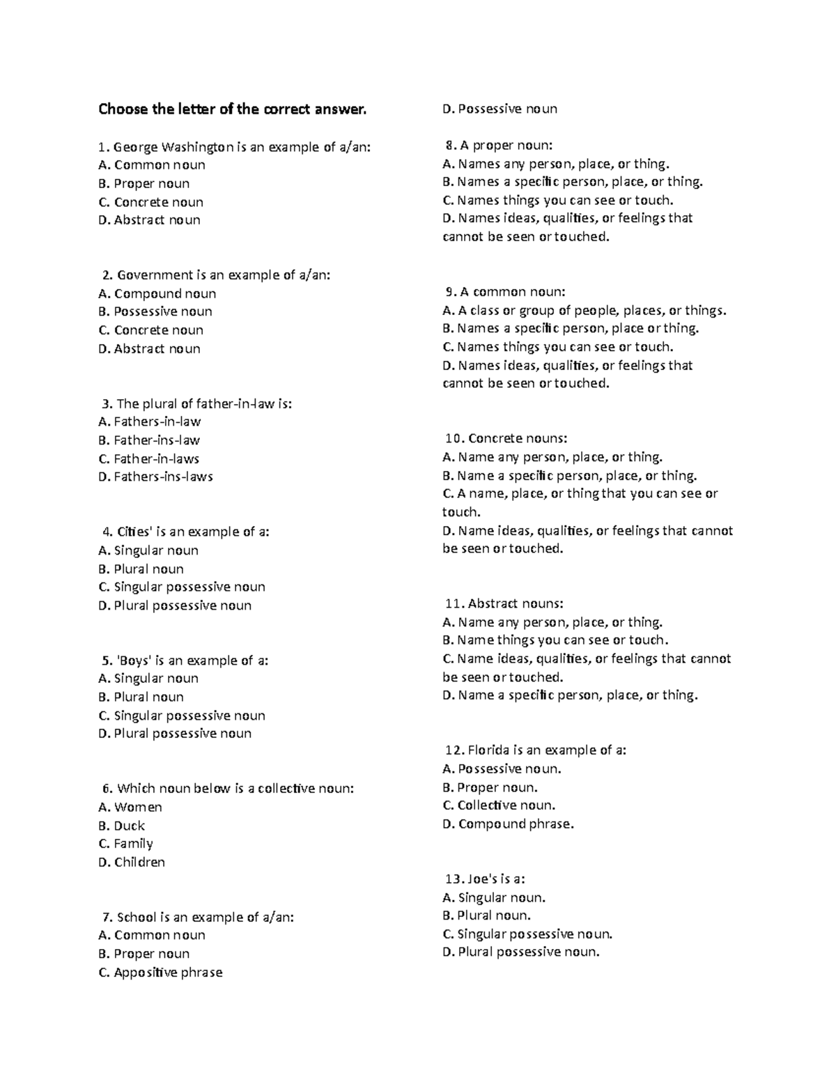 Practice 2 Nouns Choose The Leзђђзђђer Of The Correct Answer George Practice 2 Nouns Choose The Leзђђзђђer Of The Correct Answer George