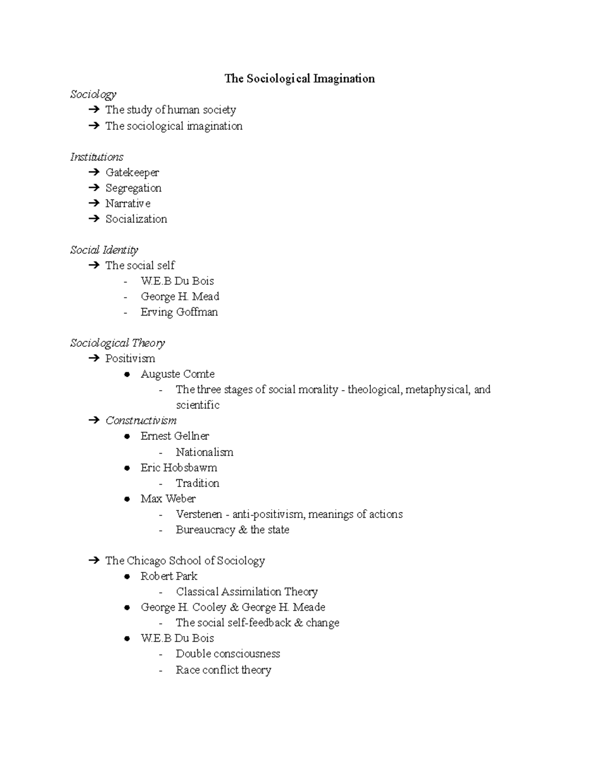SYG2000 Week 1 Notes - The Sociological Imagination - The Sociological ...