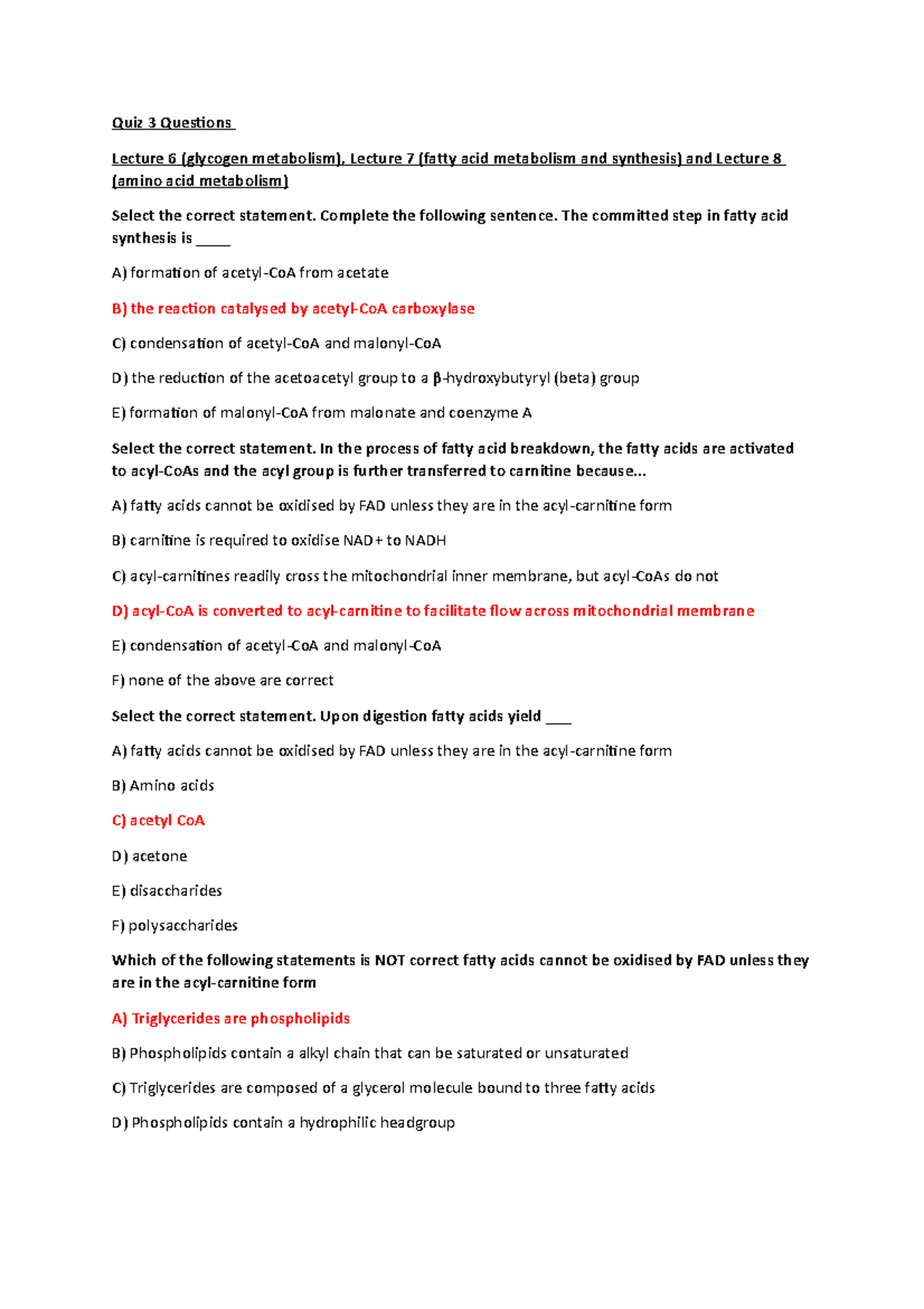 Quiz 3 Questions - Quiz 3 Questions Lecture 6 (glycogen metabolism ...