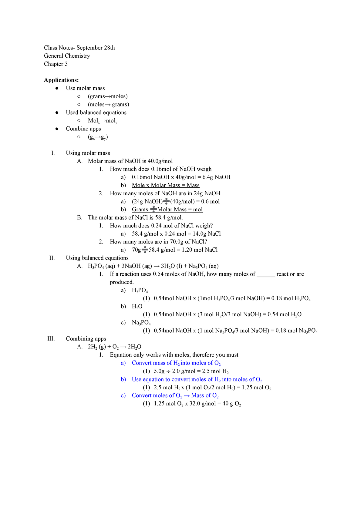 General Chemistry Chapter Pt Class Notes September Th General Chemistry Chapter