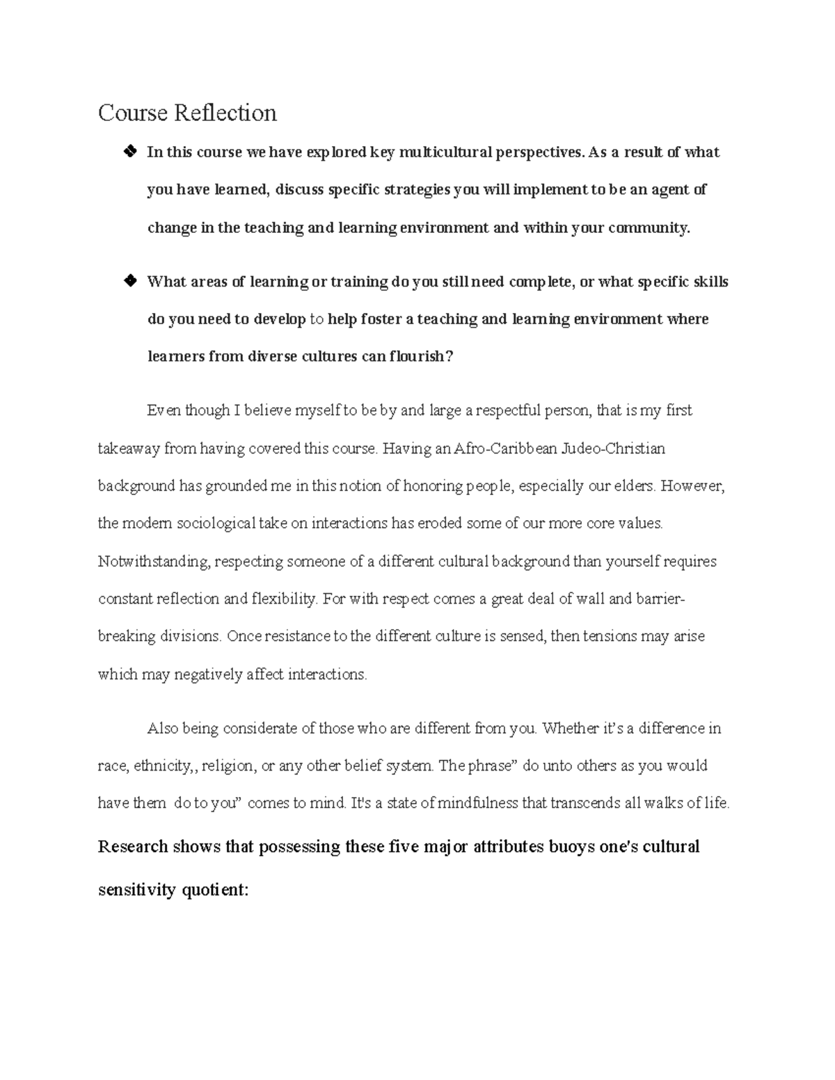 ED5342 u10d02- Course Reflection - Course Reflection In this course we ...