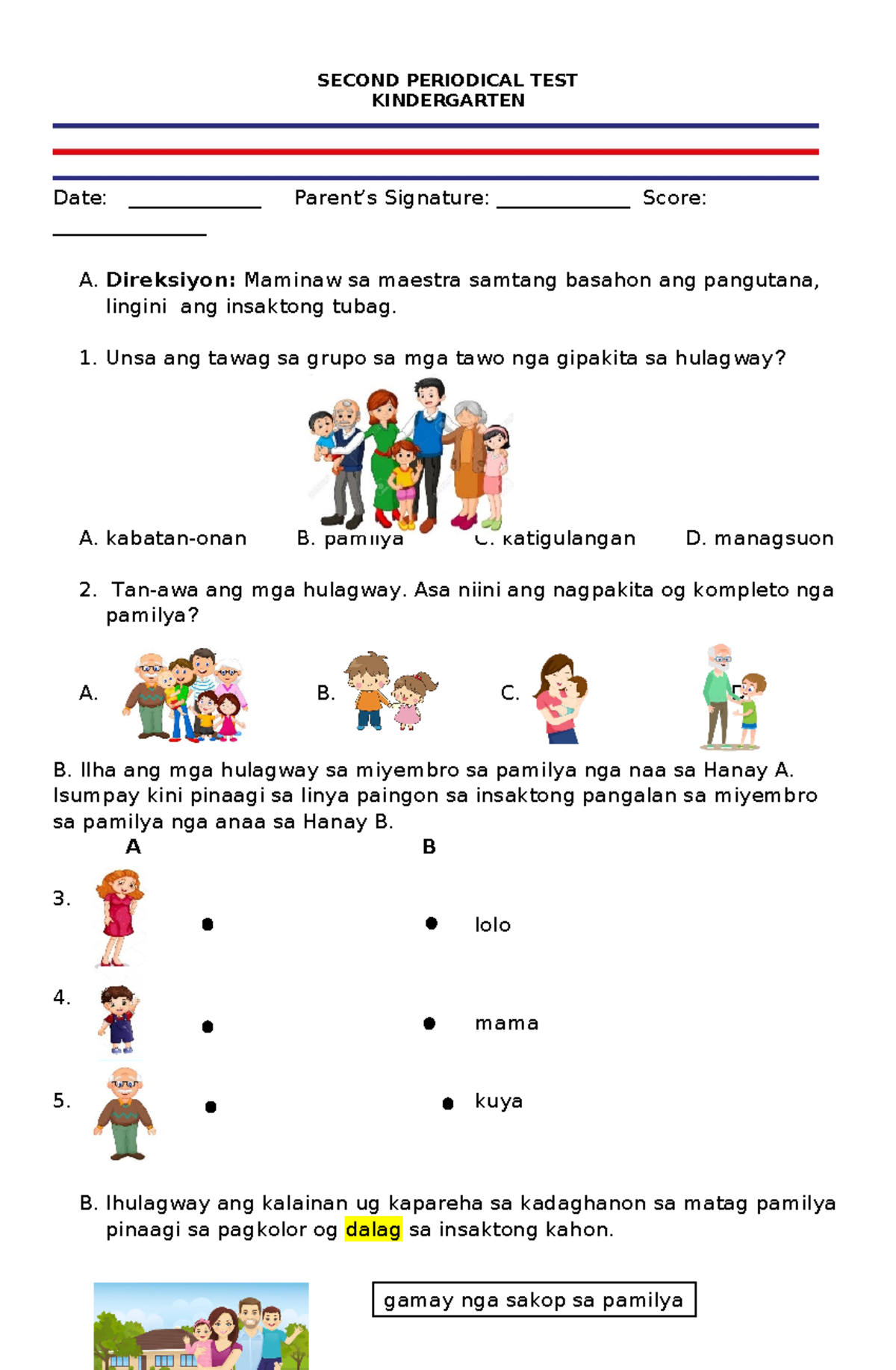 Second Periodical TEST With Tos Kinder - SECOND PERIODICAL TEST ...