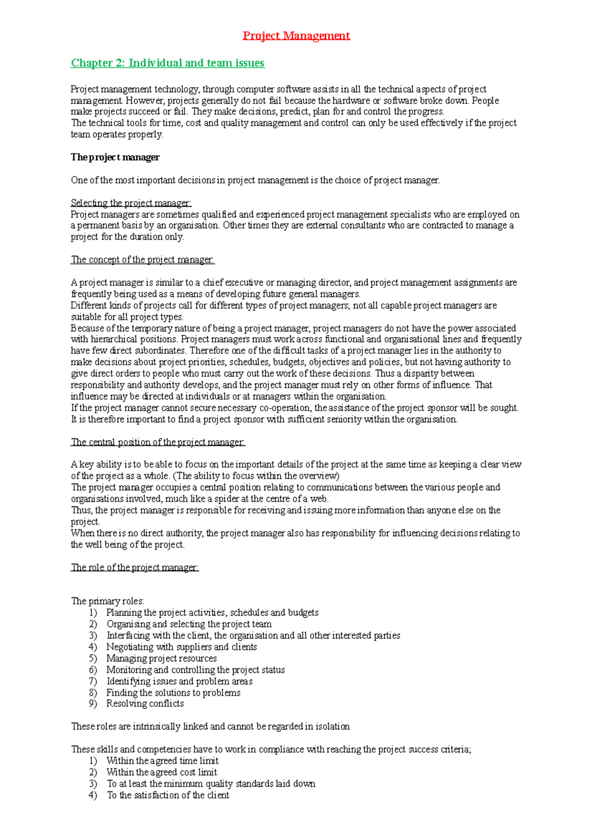 Ch2 Individual and team issues Project Management Chapter 2