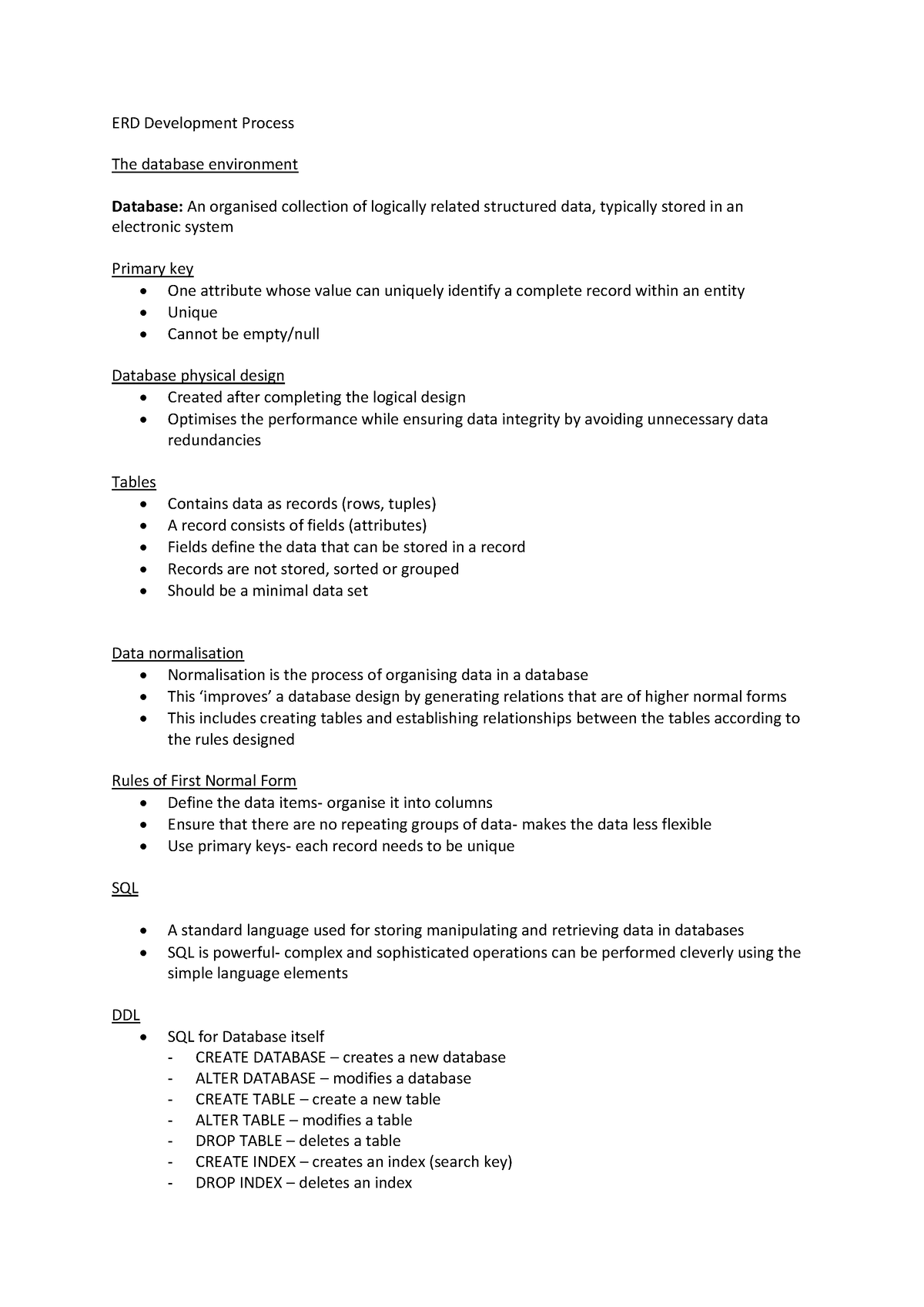 SQL basics- lecture notes - ERD Development Process The database ...