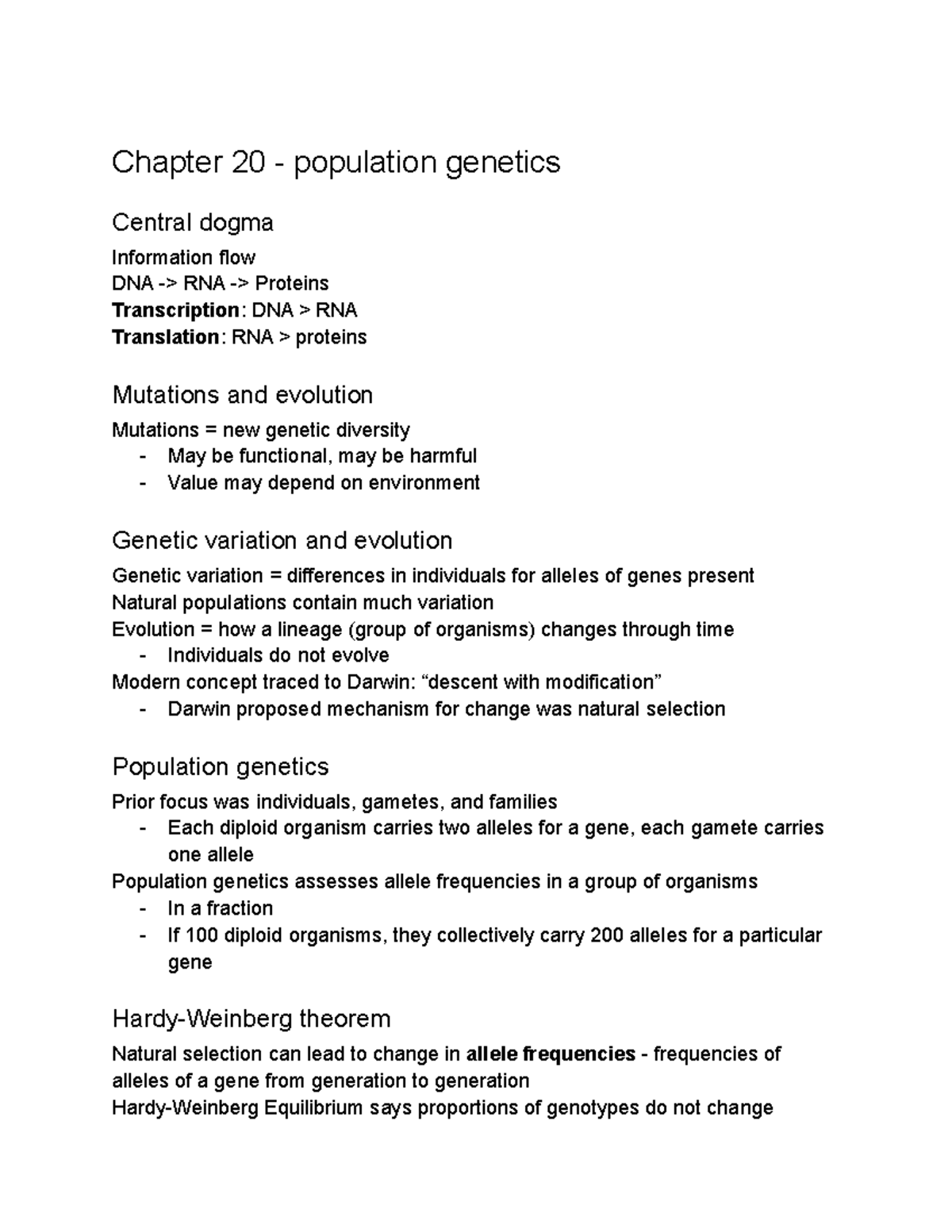 Chapter 20 - Population Genetics - Chapter 20 - Population Genetics ...