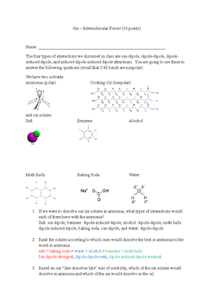 [Solved] Classify forces between molecules as dipoledipole forces ...