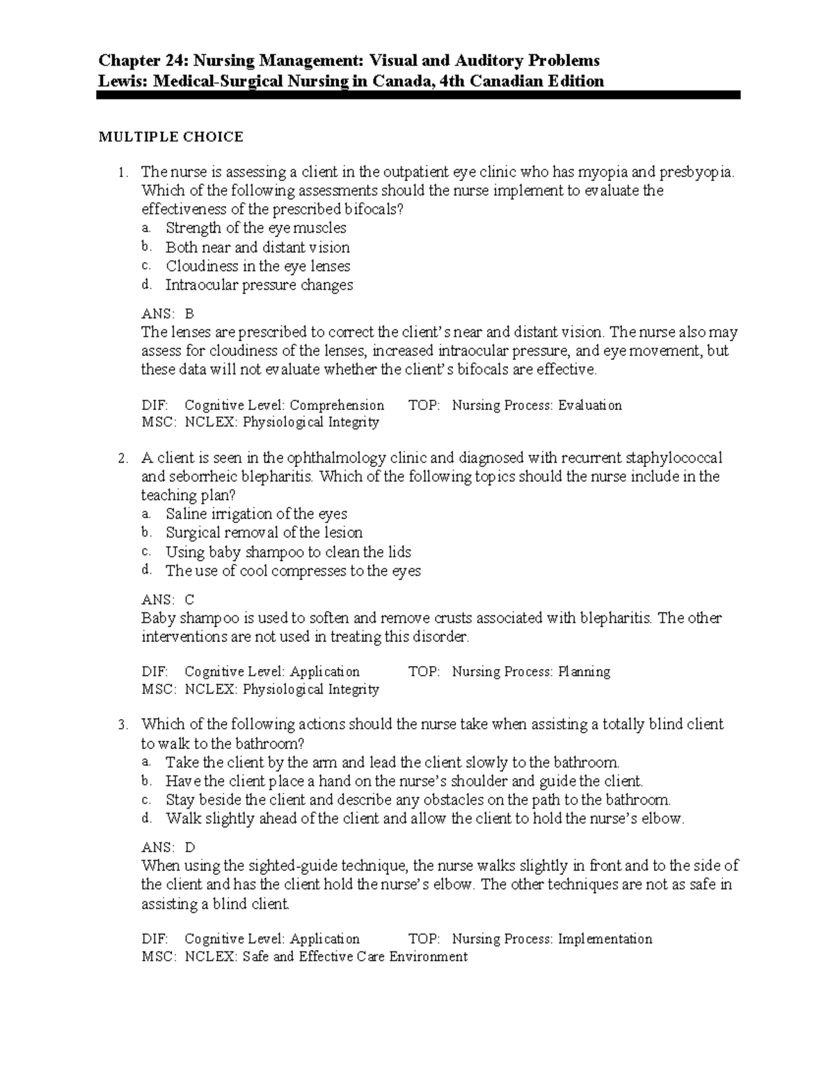 Medical surgical 24 Chapter 24 Nursing Management Visual and Auditory Problems Lewis Studocu