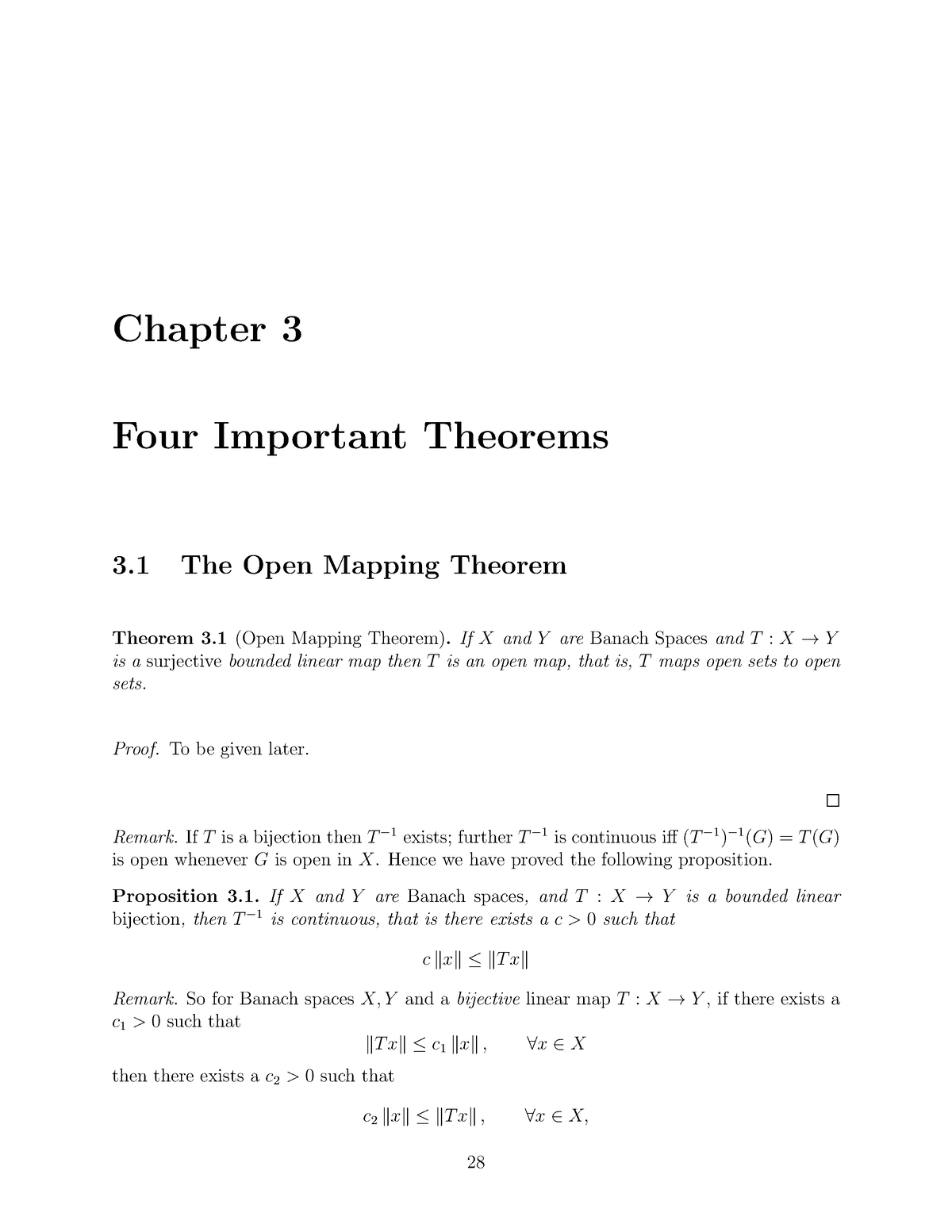 Lecture Notes 15 Chapter 3 Four Important Theorems 3 The Open