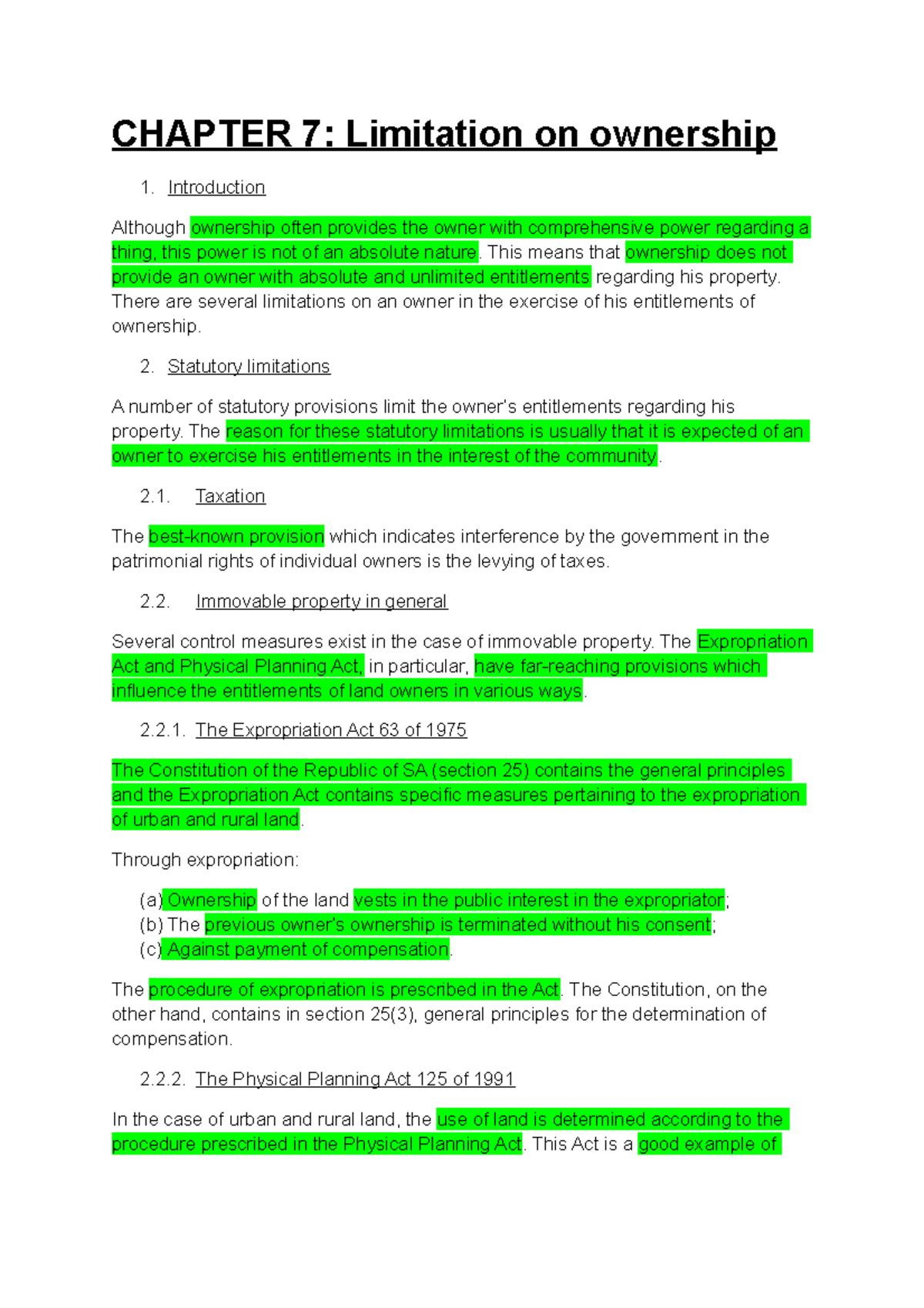 Chapter 7 law of property lecture notes and useful summaries CHAPTER