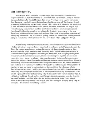 self introduction essay for college
