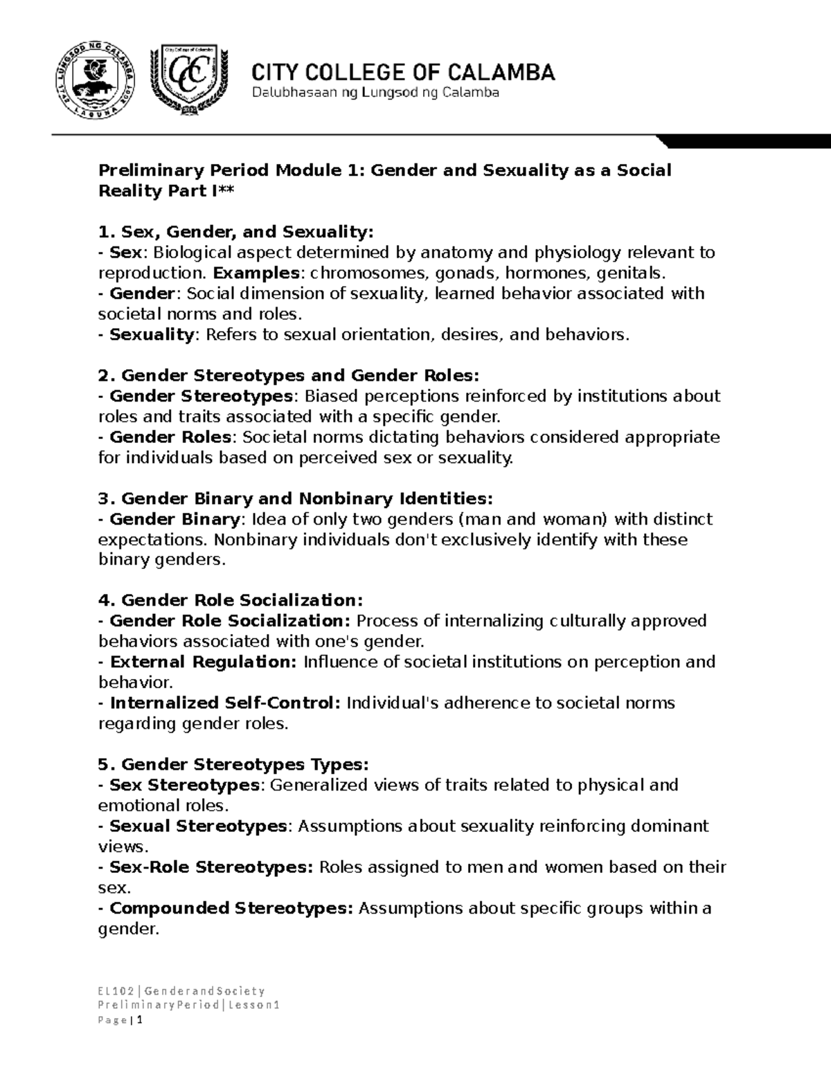 GAS Prelim MODS1 - Okiii - Preliminary Period Module 1: Gender And ...