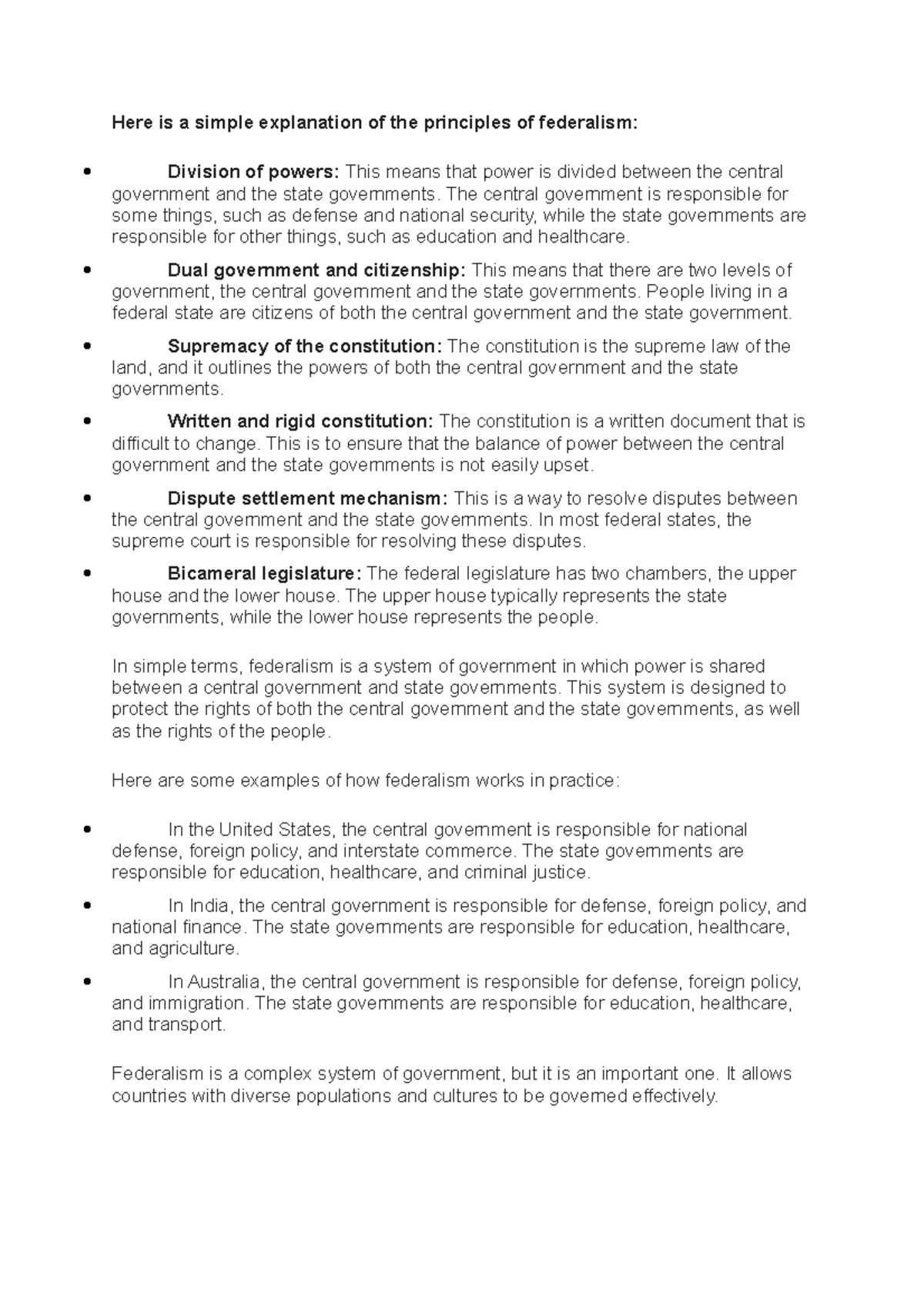 Federalism - 1122 - Here is a simple explanation of the principles of ...