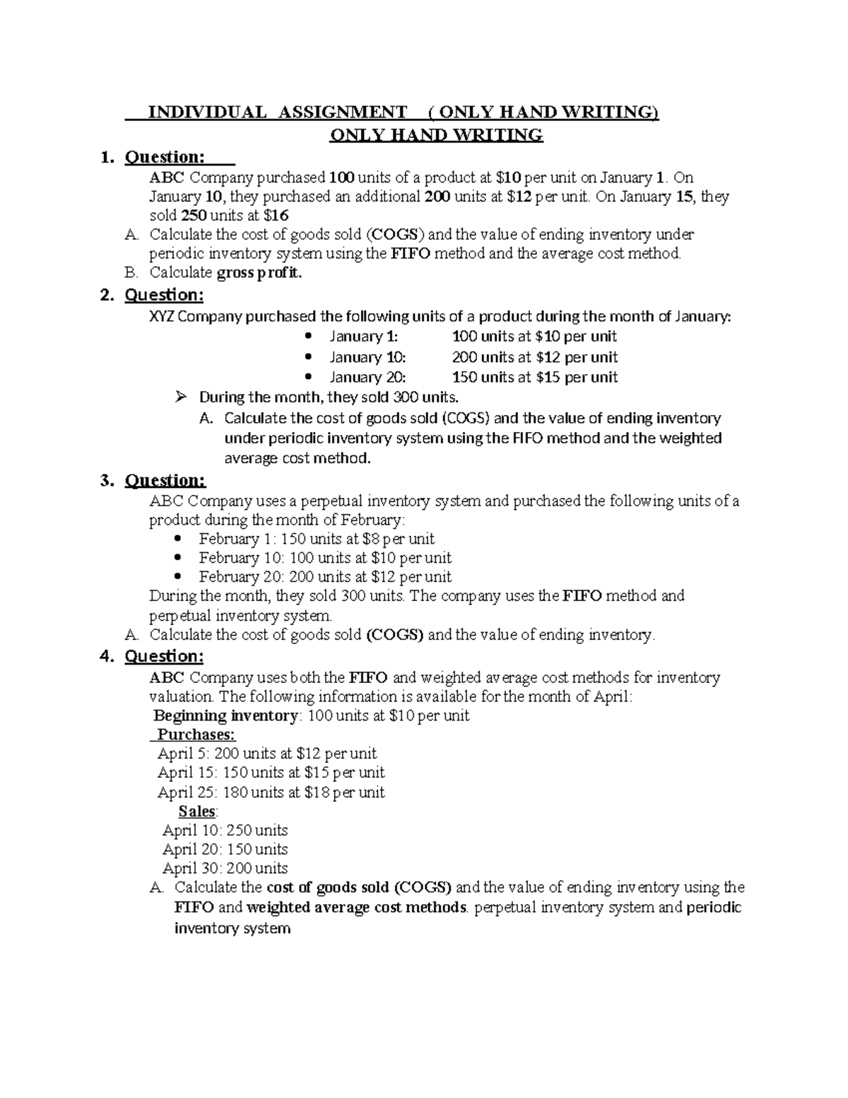 FA 2 Indvidual ASS - assignment - INDIVIDUAL ASSIGNMENT ( ONLY HAND ...