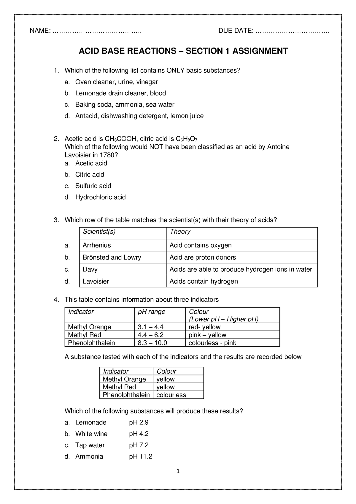 2024 Module 6 Section 1 Properties of Acids Assignment - ACID BASE ...