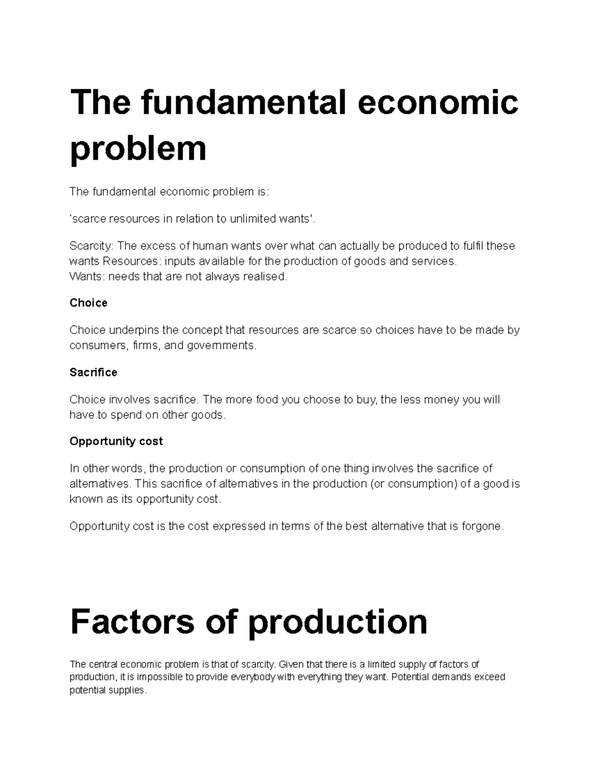 The economic problem - The fundamental economic problem The fundamental