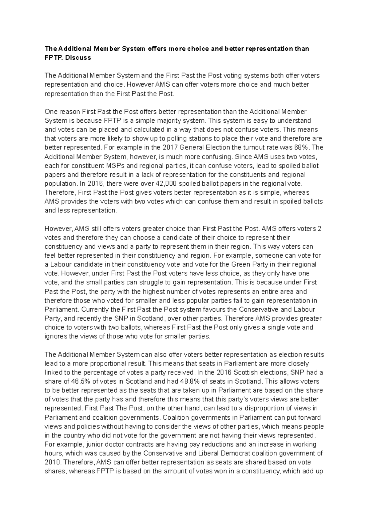 AMS and FPTP- Eva Khatun - The Additional Member System offers more ...