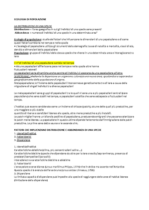 Ecologia delle popolazioni ECOLOGIA GENERALE ED ANIMALE Studocu