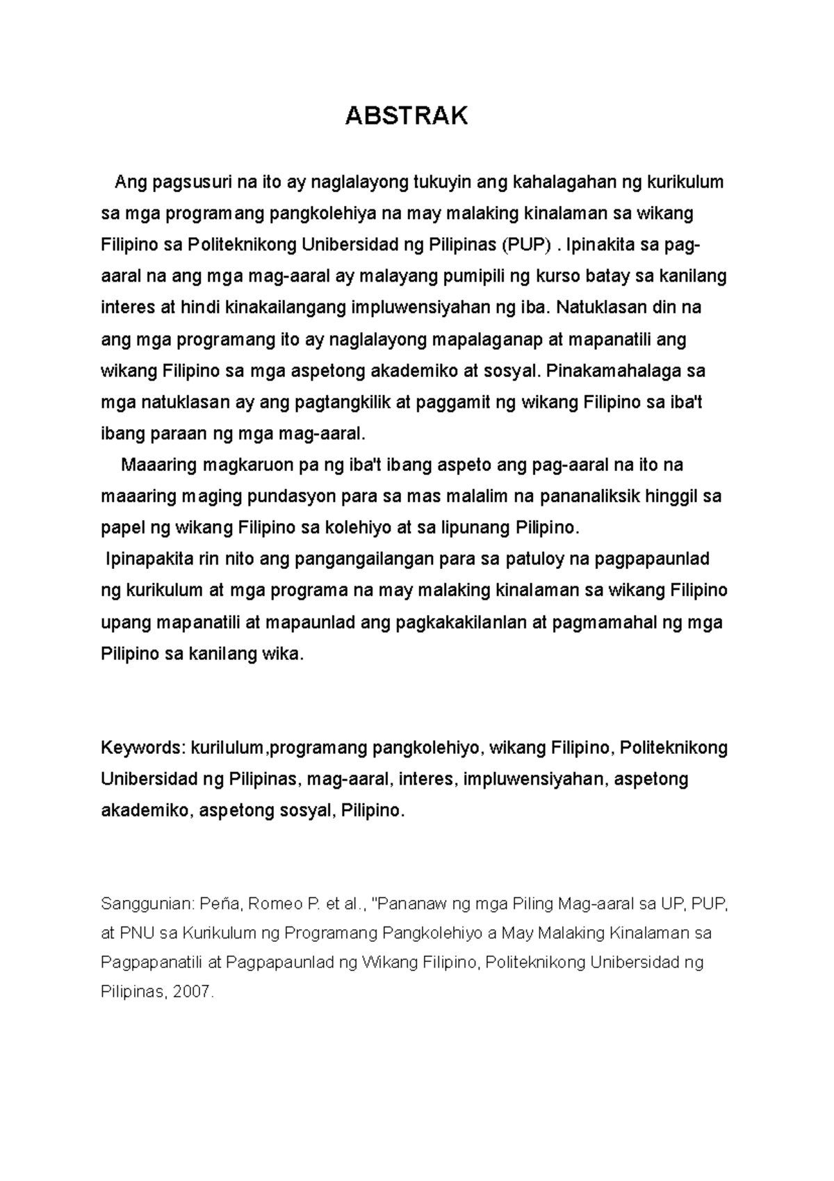 Pluma- Abstrak - filipino abstract - ABSTRAK Ang pagsusuri na ito ay