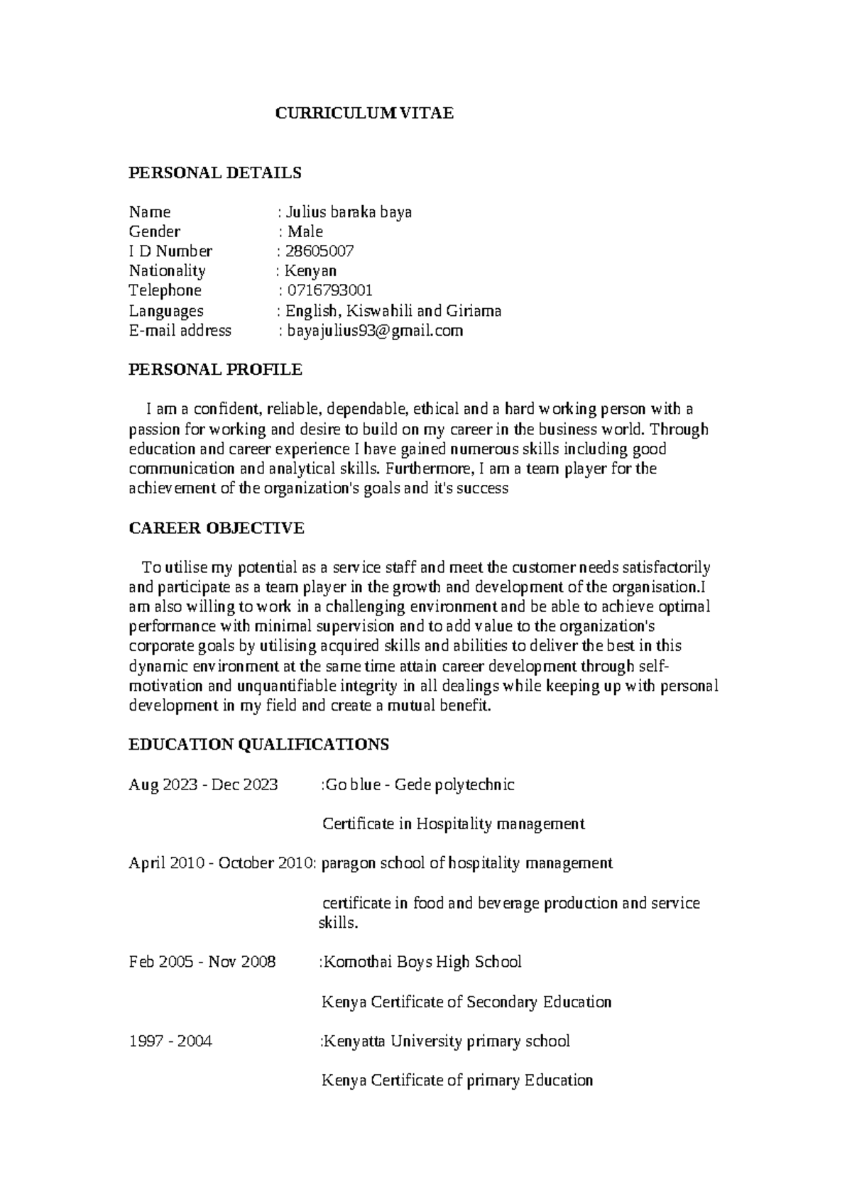 Model 2 - MGBFBN - CURRICULUM VITAE PERSONAL DETAILS Name : Julius ...
