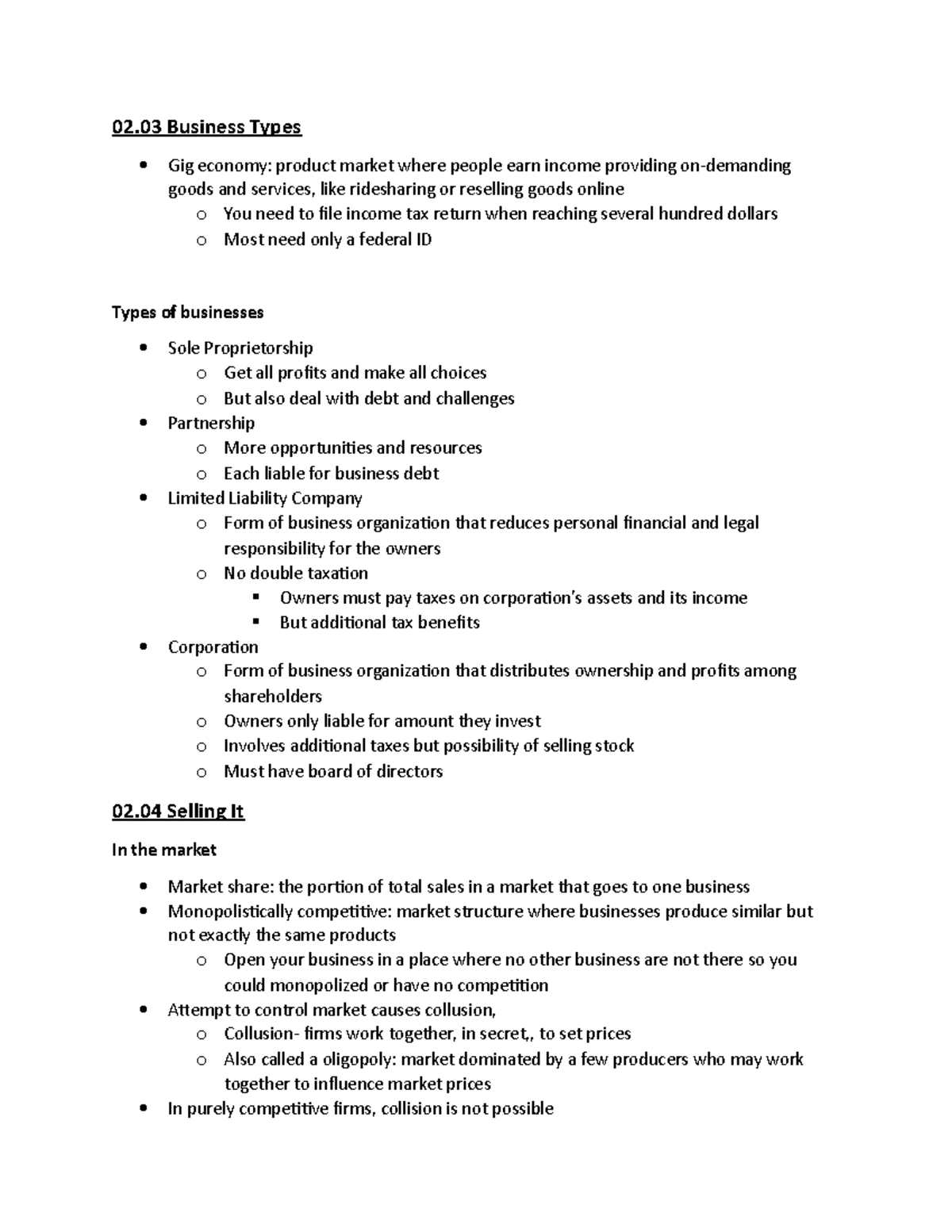 economics chap 2.03 and 2.04 - 02 Business Types · Gig economy: product ...