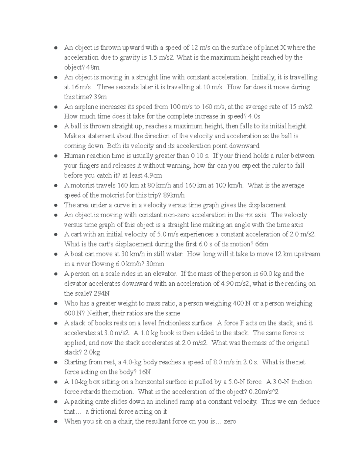 Physics Final Exam MC Questions Sc/Phys 1510 Yorku Studocu